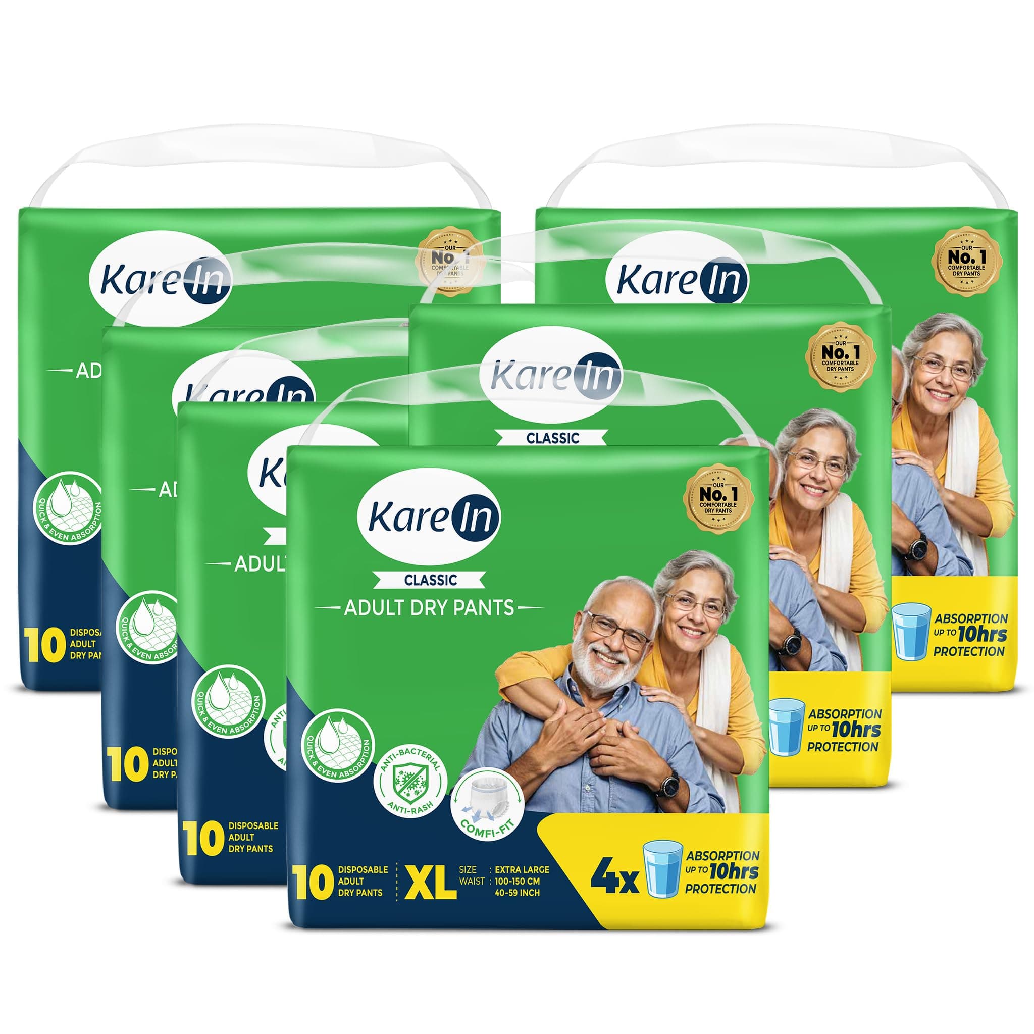 Karein Classic Adult Diaper Pant XL Size, Extra Large, Waist (100-150 cm 40'-59'), 60 Unit, Long Protection Hour, Unisex, Quick & Even Absorption, Leakproof, Odour Control, Wetness Indicator
