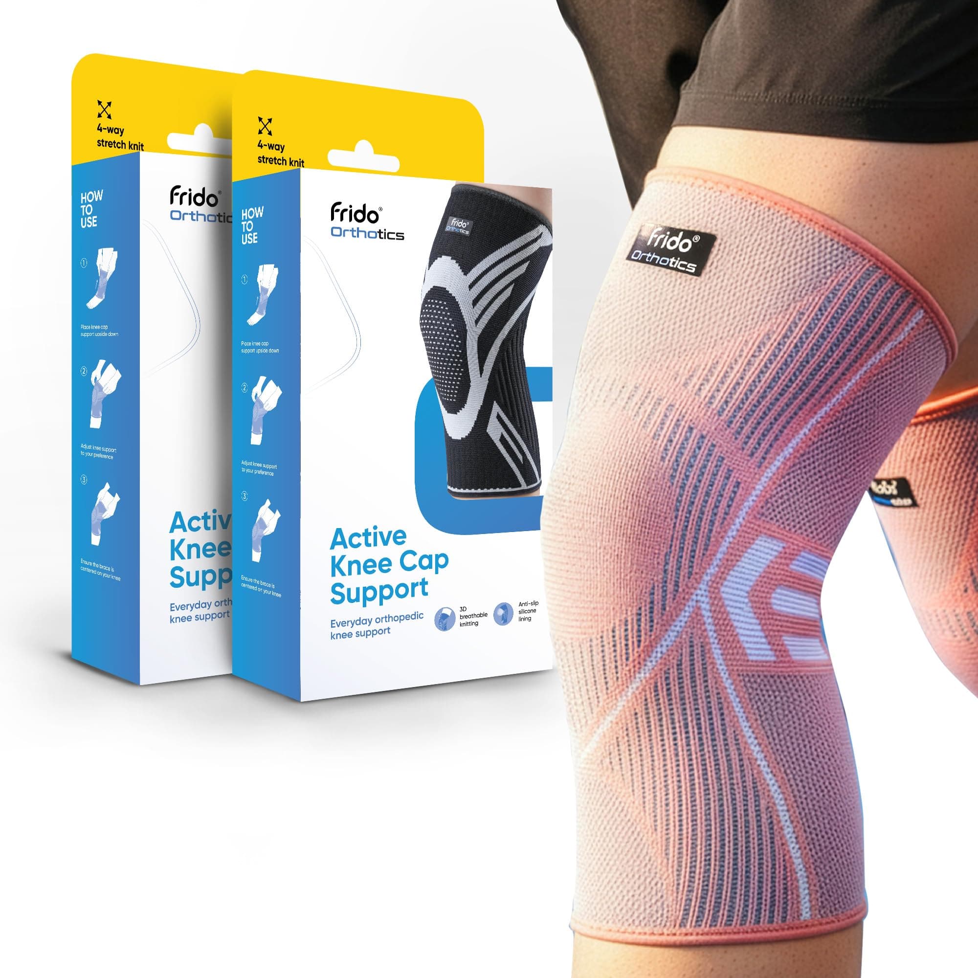 Frido Active Knee Cap Support for Men & Women | Active Compression for Pain Relief & Joint Support | Knee Sleeve for Gym, Running, Jogging, Sports & Workout | Anti-Sweat Knee Brace (2 Pair) Core Pink, L