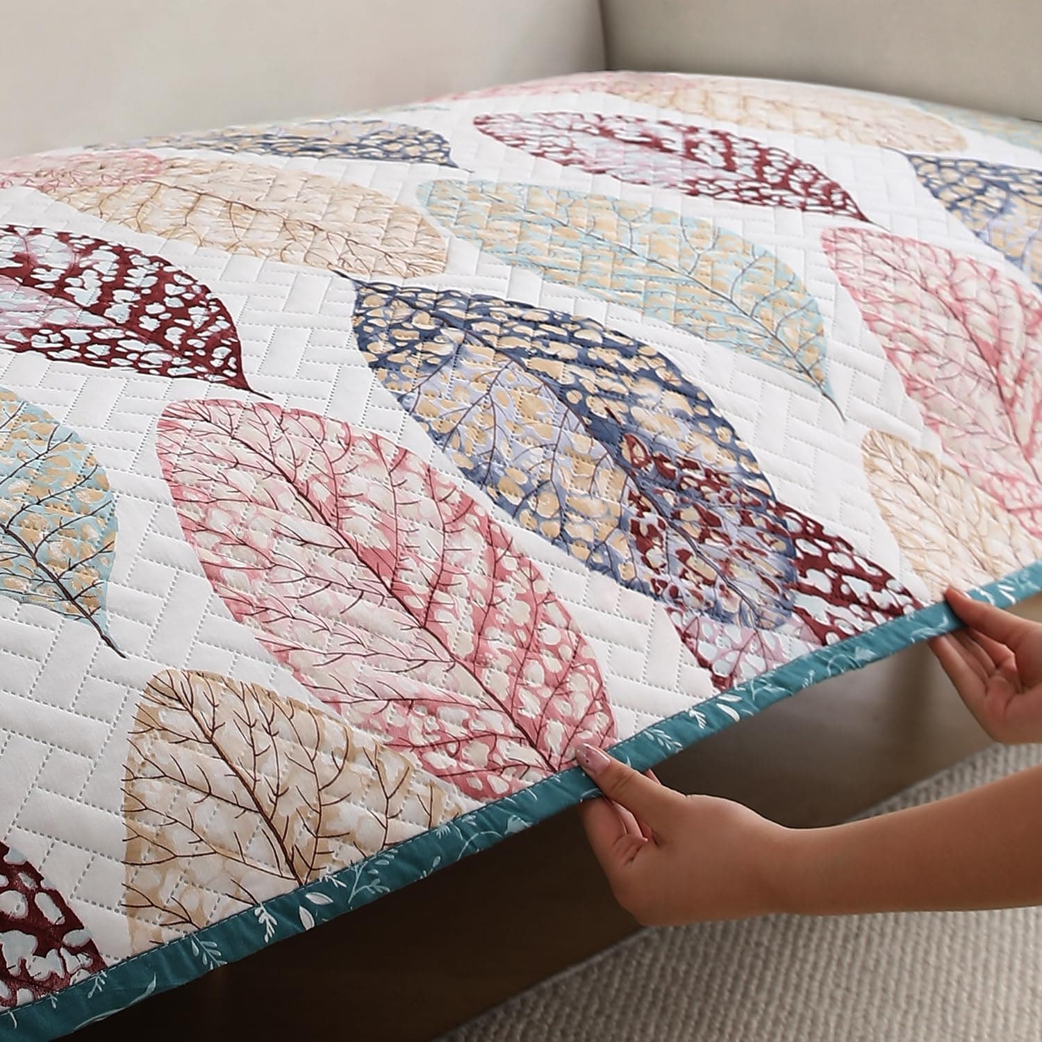HOKIPO 'HomeHues Series'Printed Quilted 1 Seater Sofa Cover Seat Mat, Multicolor Linden Leaf (IN-806-D7*1)