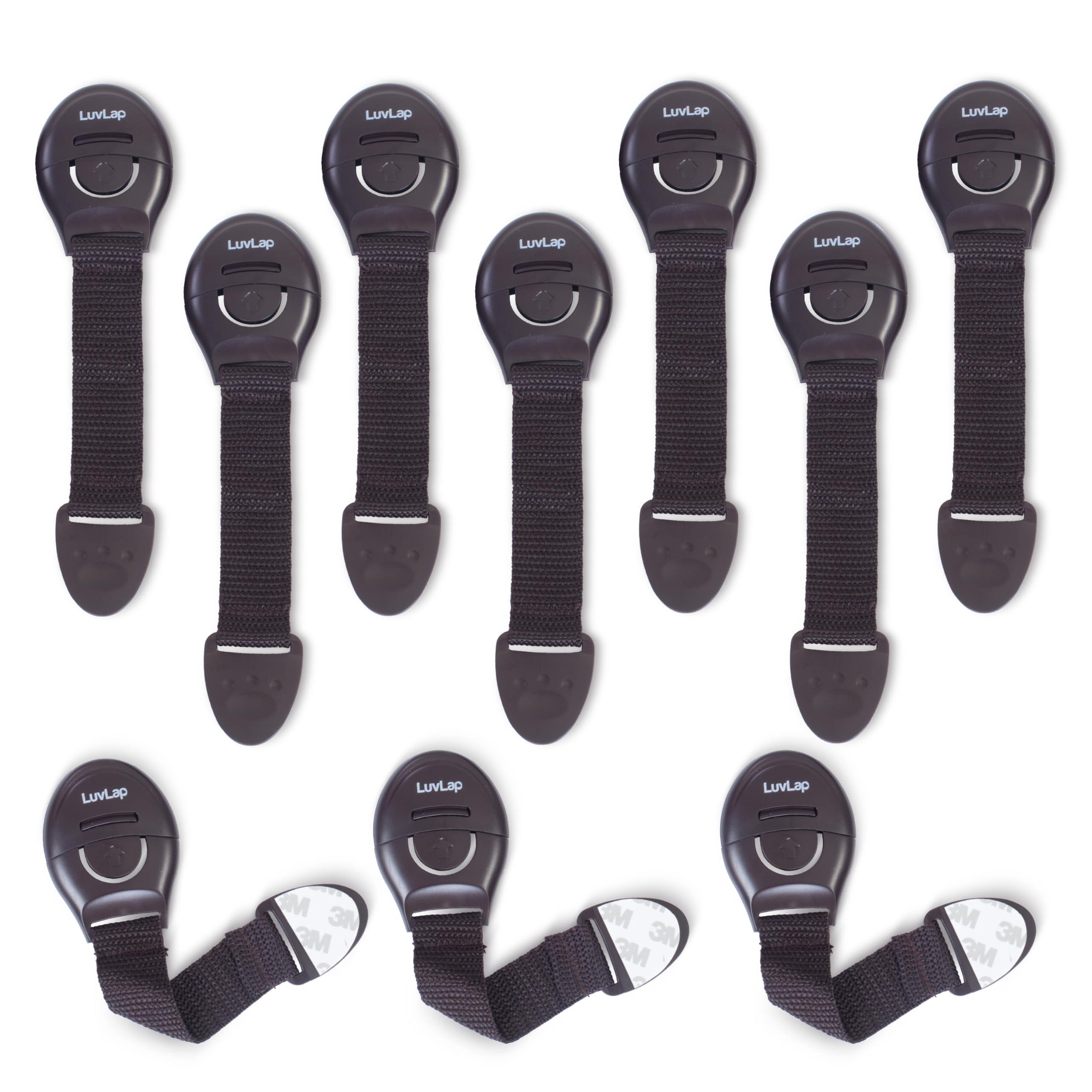 LuvLap Baby Safety Furniture Locks, Pack of 10, Adjustable and Flexible with 3M Adhesive, Safety Locks for Kids, Child Safety Locks for Drawers, Cabinets, Fridge, Cupboard (Brown)
