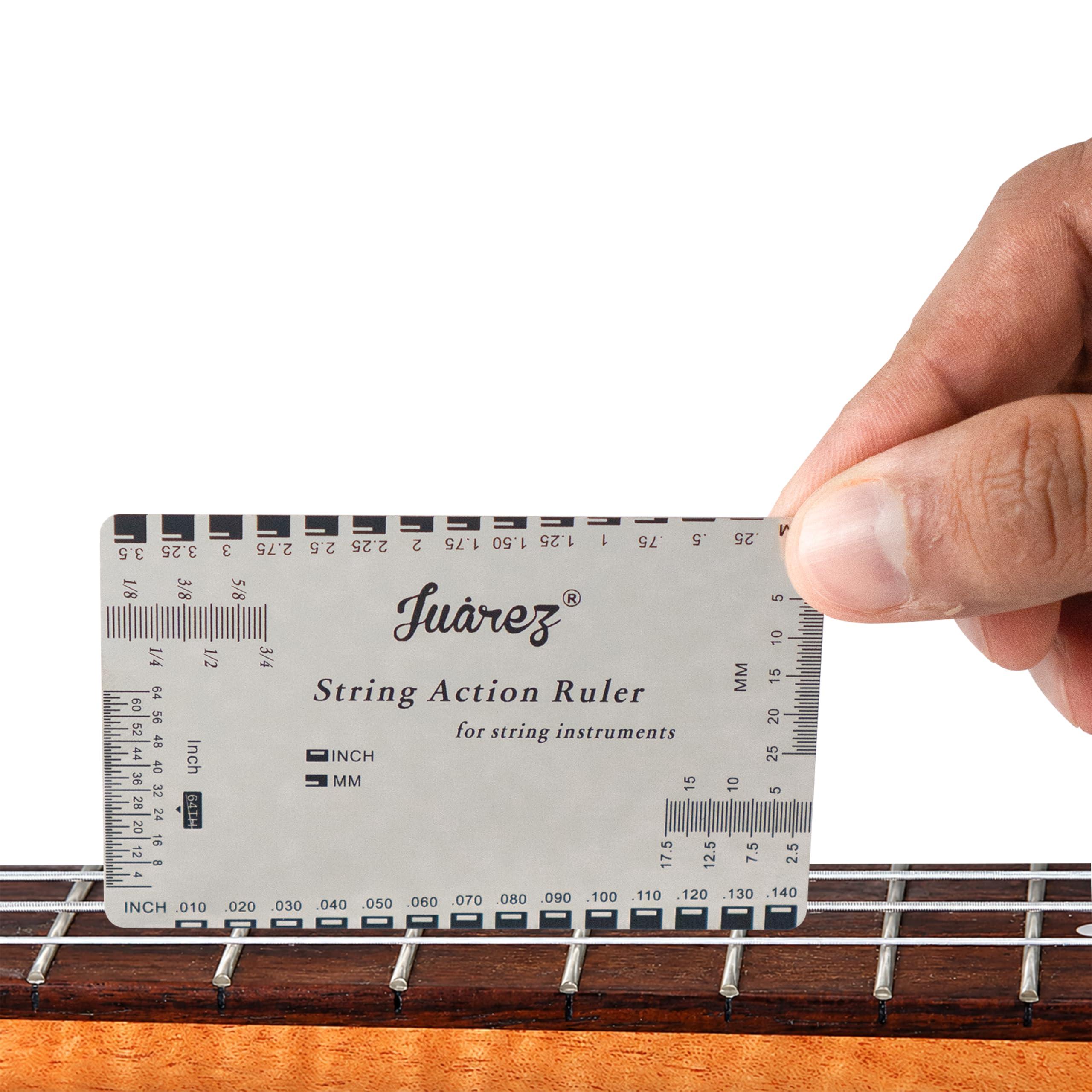 JUAREZ JRZ-ACTRUL1 Stainless Steel String Action Ruler for Guitar Setup, Precision Gauge Tool for String Height, Nut Slot, Fret Depth & Pickup Height Measurement for Acoustic, Electric & Bass Guitars