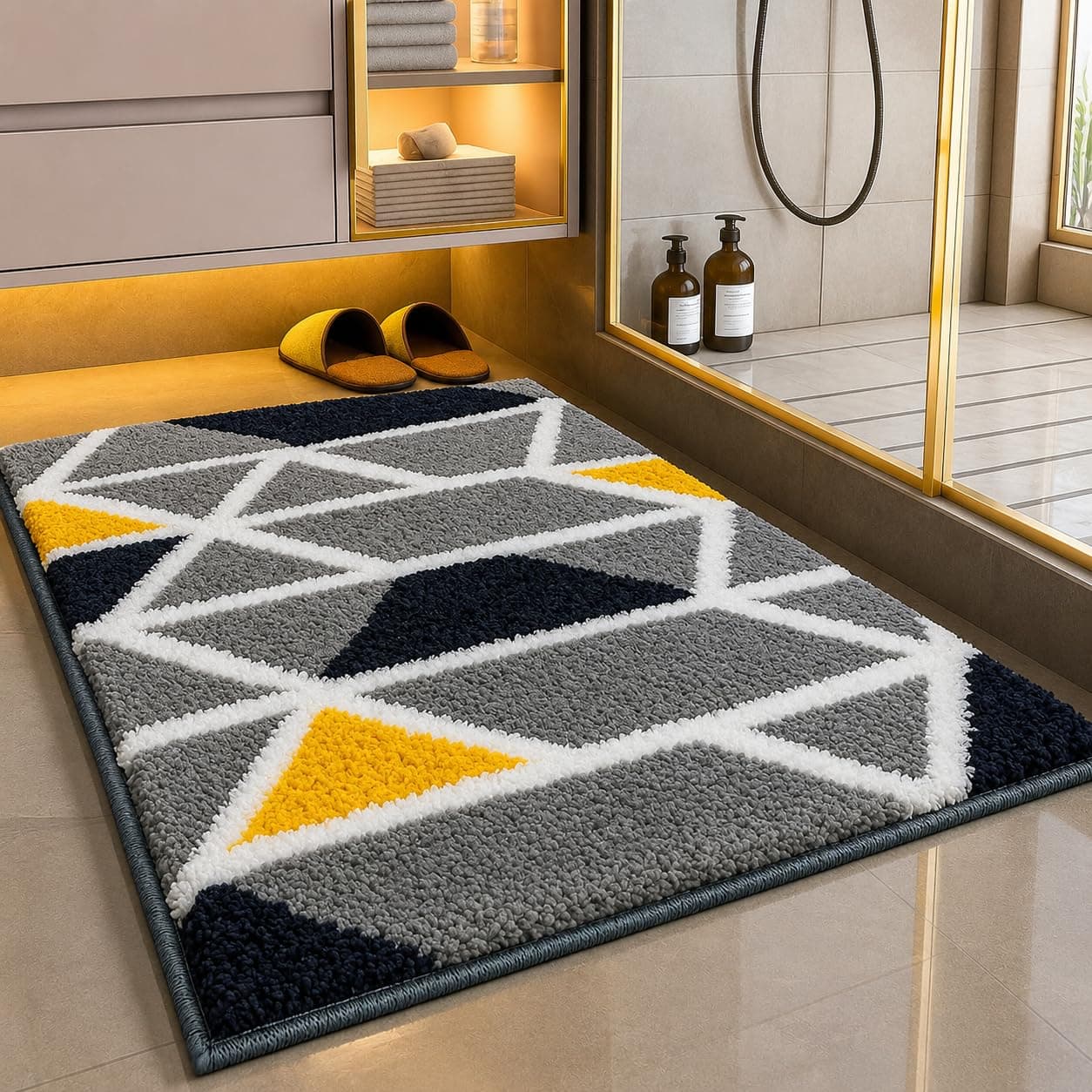 Roseate Mosaic Super Soft (40x60 cm) Microfibre 2000 GSM Bath Mat Super Absorbent Anti-Skid Door Mats for Home/Bathroom Mat/Bedroom/Kitchen/Floor Mat (Grey) Pack of 1