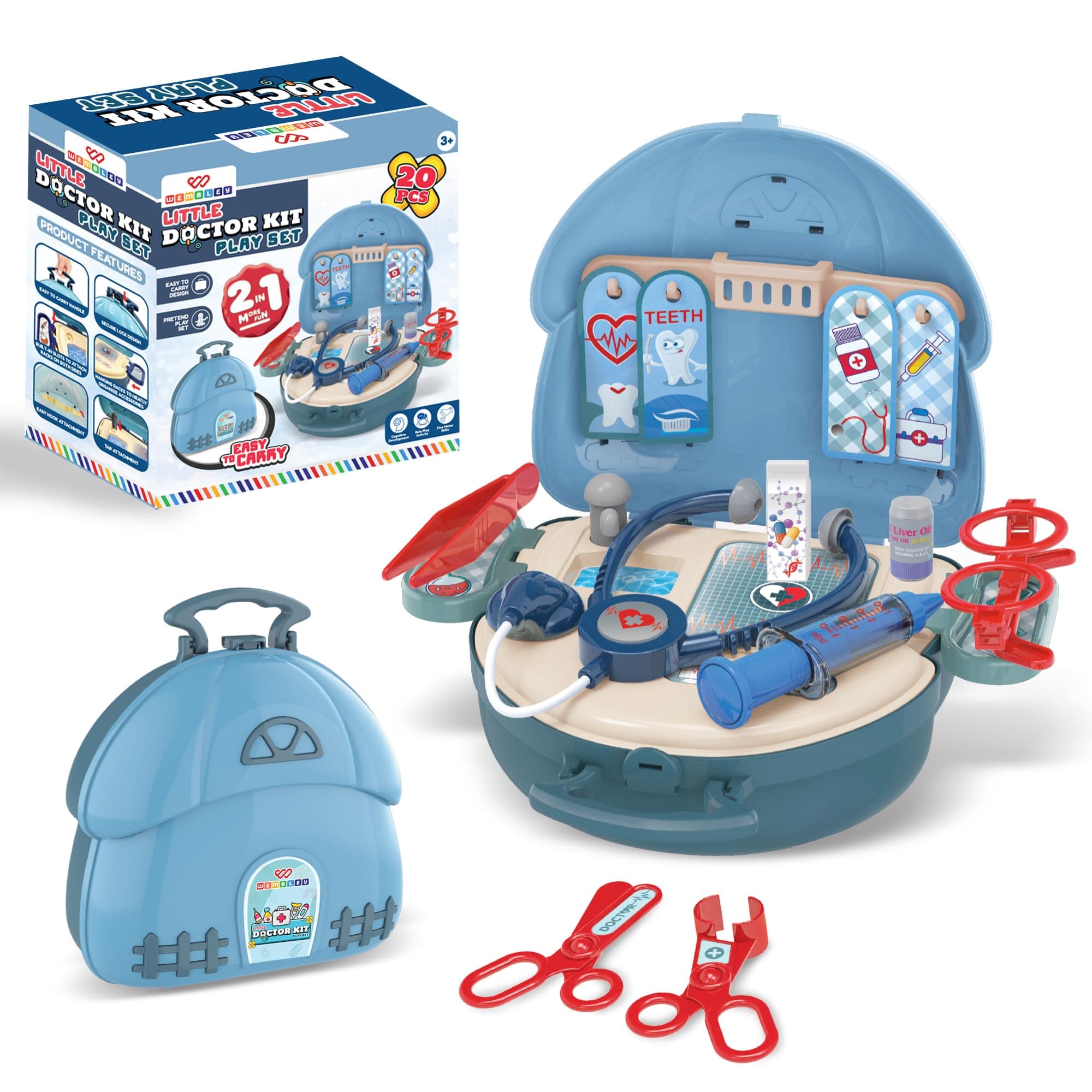 Wembley Doctor Set for Kids Boy & Girl 3-10 Year Old | Stethoscope Doctor kit Pretend Play Portable Suitcase | Safe and Non-Toxic Role Playset | Birthday Gift Toy for Kids Ages 3 to 10 Years Old