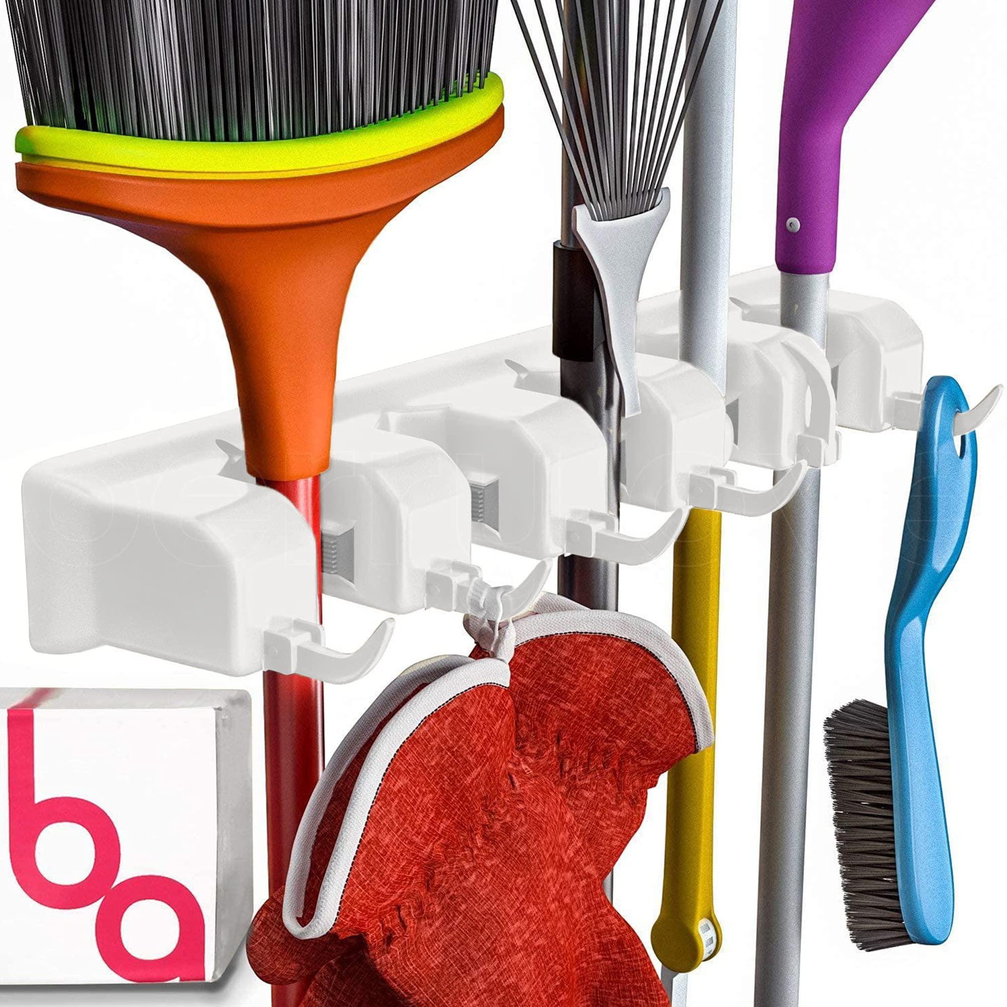 EXTRA GRIP Mop & Broom Holder Wall Mount - Wall Hanging Garden Tool & Utility Closet Organizer, Mop & Broom Hook, Broom Hanger Wall Mount, Mop Broom Organizer, Wall Mounted Broom Rack Storage (2 Pack)