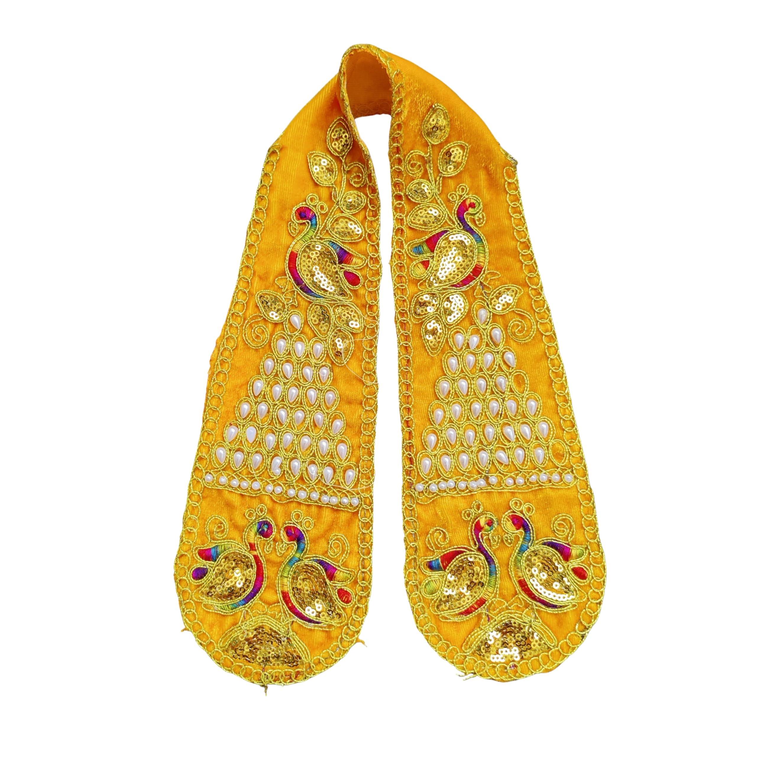 PUNYATVA Ganpati Shela with Moti Design (Yellow), Khes, Patka, Uparna Vastra for Gauri Ganpati, Ganesh Chaturthi, Varalakshmi Vratam, Navratri, Durga Puja, Decoration Accessories for Idols, God Dress