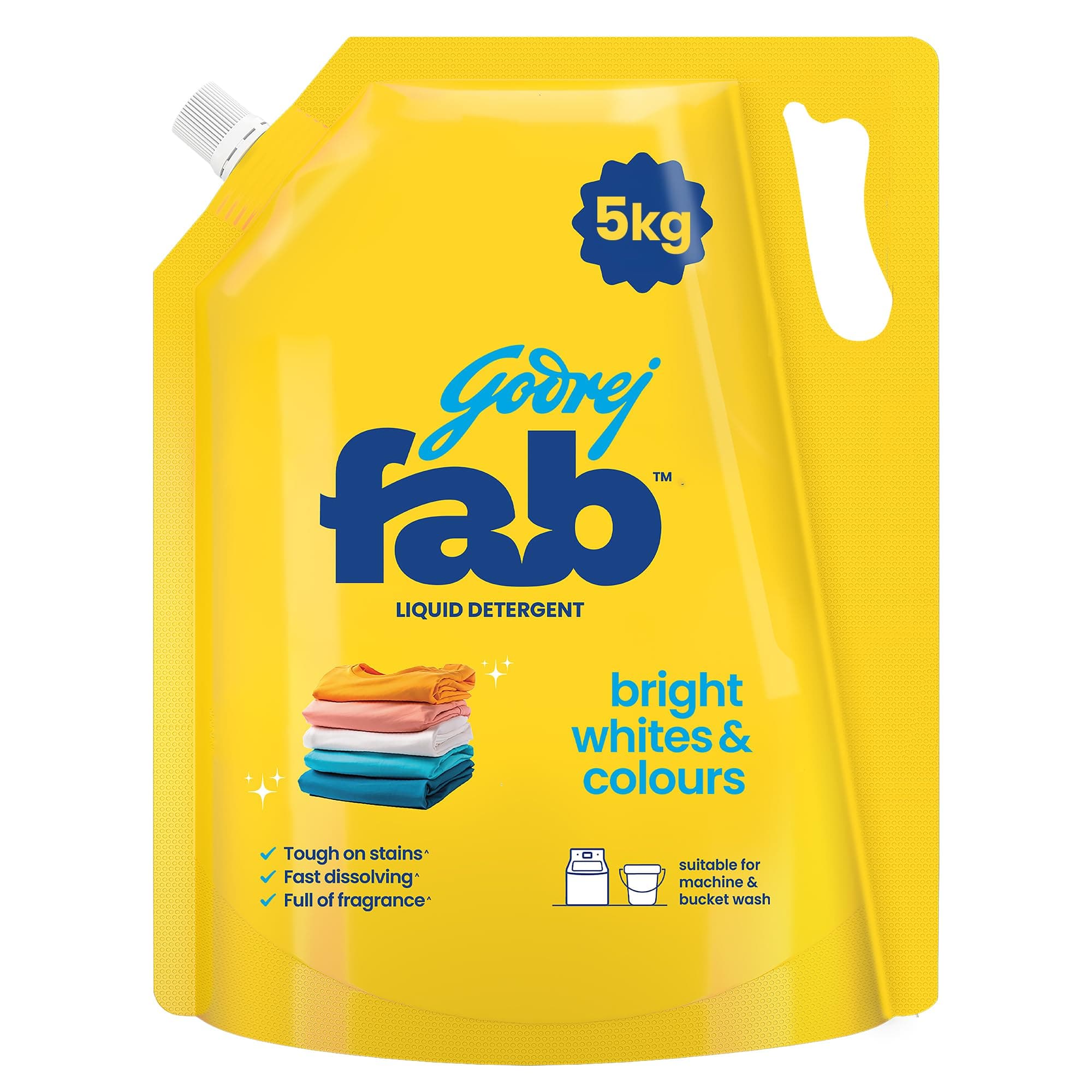 Godrej Fab Liquid Detergent Refill Pouch for Machine & Hand Wash - 5L/5kg