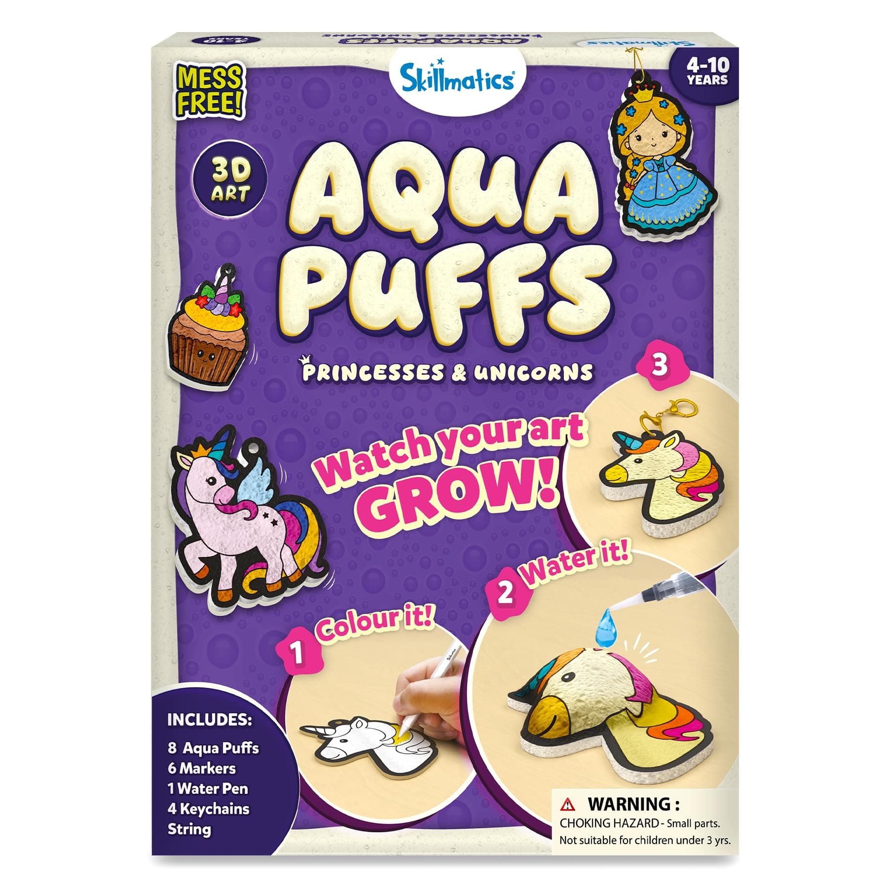 Skillmatics Aqua Puffs – Princesses & Unicorns, Mess-Free 3D Art Kit