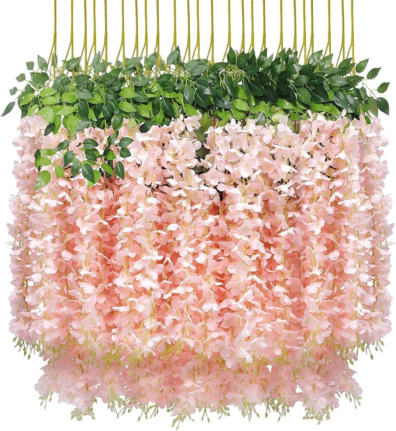 SATYAM KRAFT 12 Pcs (43.2 inch) Artificial Wisteria Vine Garland | Long Silk Hanging Flowers String for Ganpati Mandap Decoration,Festival Event & Home Decor (Peach)
