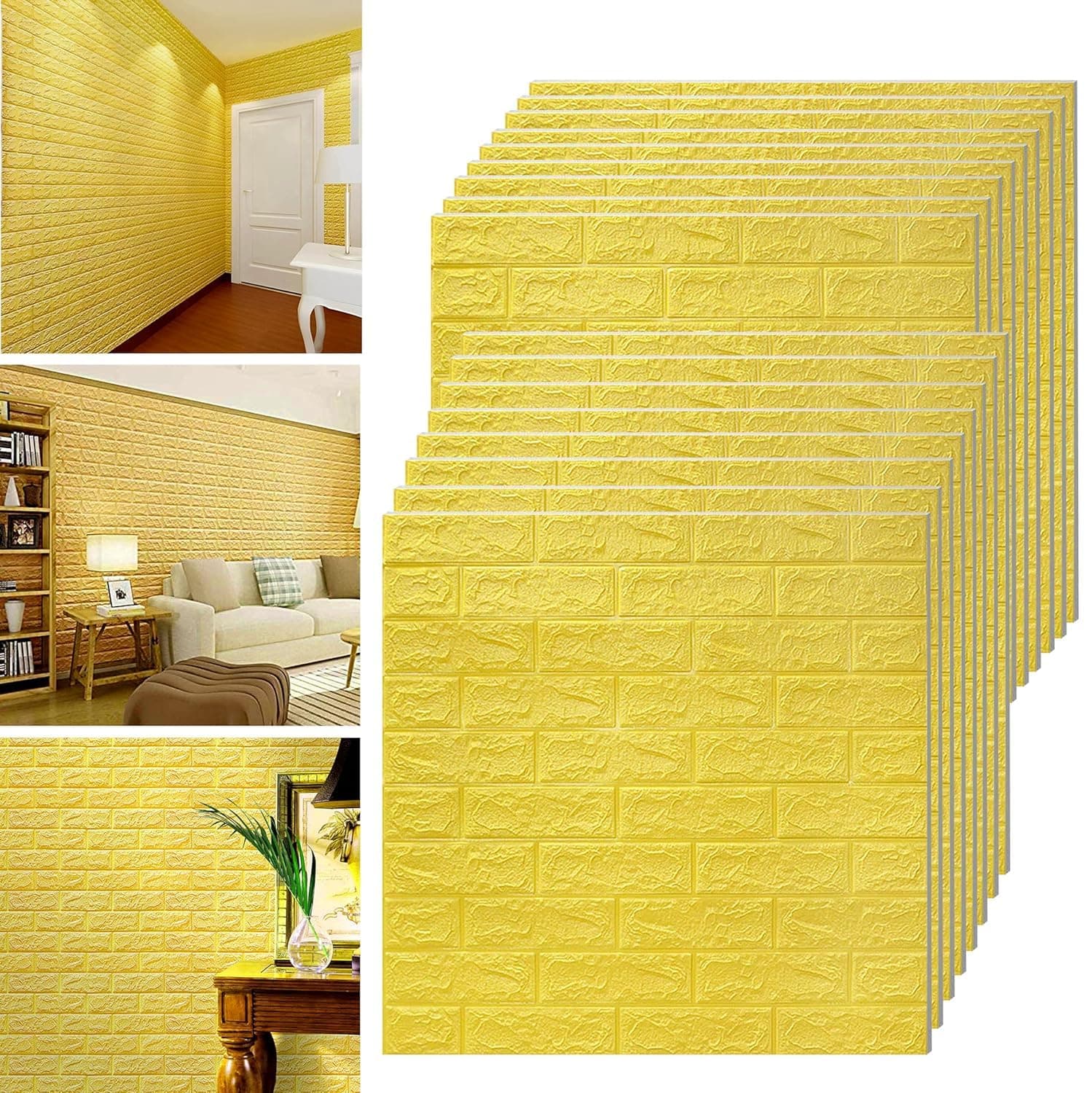 Barebeauty 3D Wall Panel Wallpaper, Self Adhesive PE Foam Brick Sticker, Waterproof Peel & Stick Wall Covering for Home, Bedroom & Living Room Decor, 70 x 77 cm (Pack of 35, 203 Sq. Ft. Approx)