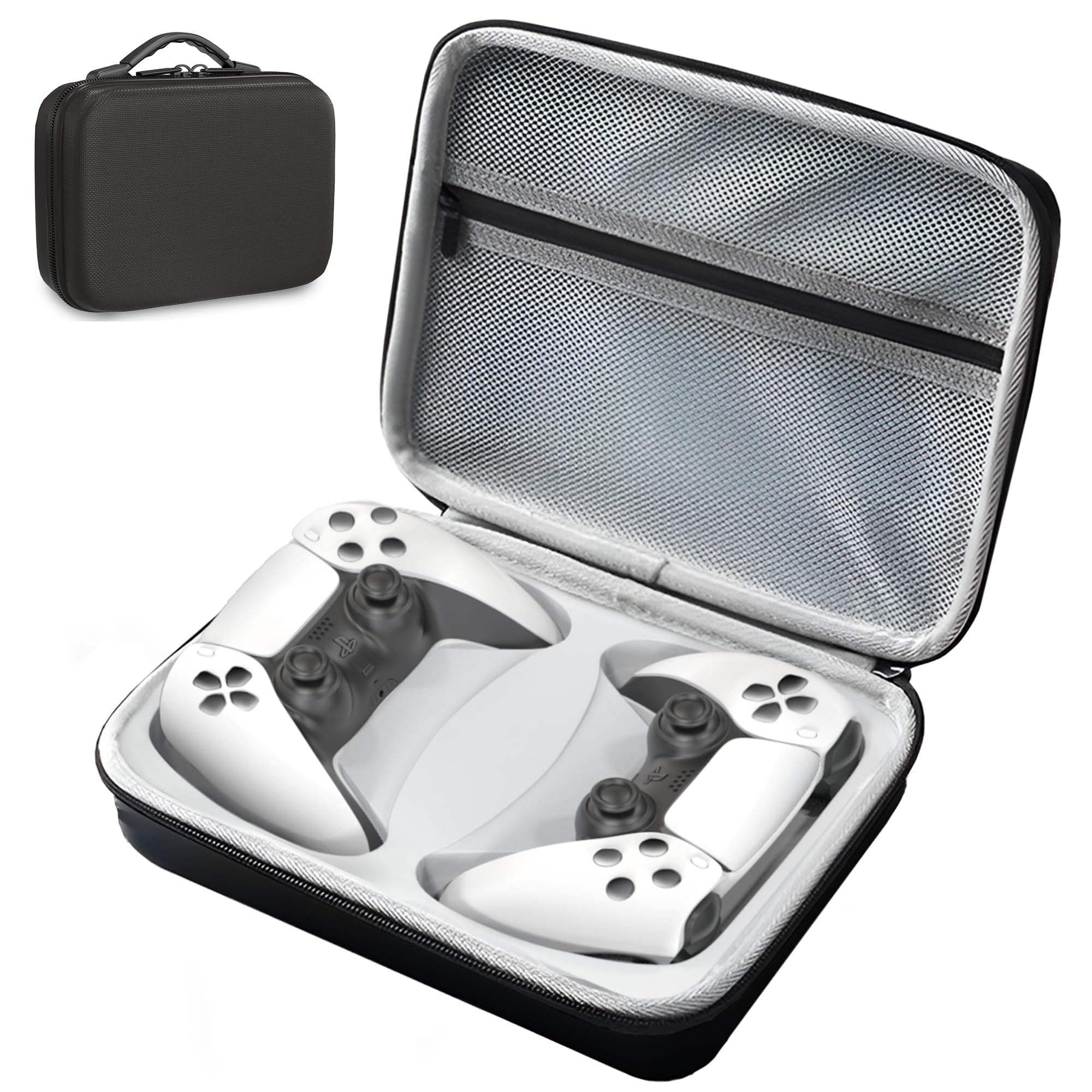 Sounce Premium Polyester Dual Controller Hard Carry Case for PS5, PS4, Xbox, and iPega Controllers – Shockproof Travel Storage Bag with 3-Layer Protection, Accessory Pocket & Handle – Grey