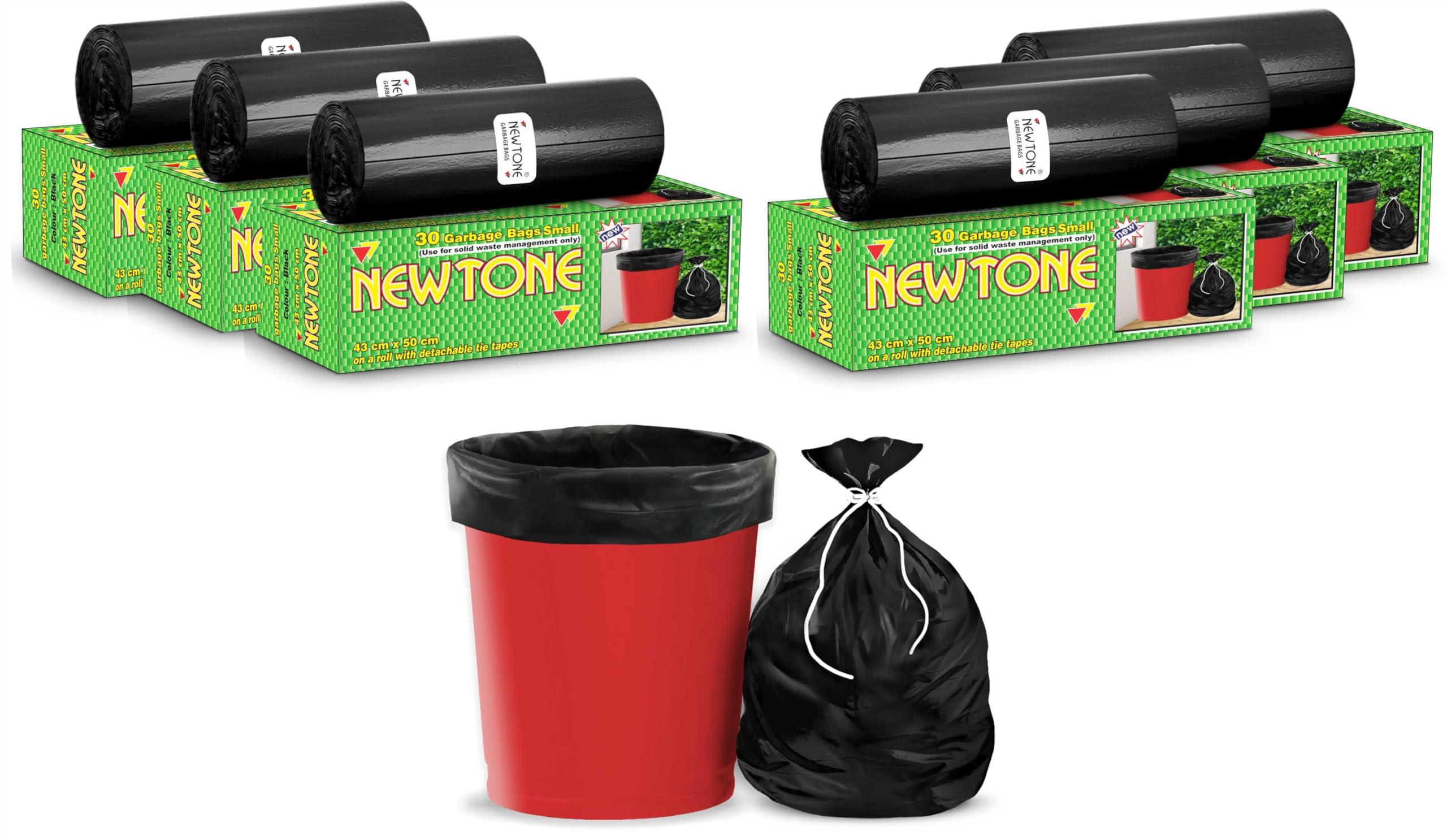 Newtone Garbage Bags | Small 17 X 19 Inches | 180 Bags (30 Bags X 6 Rolls) | Dustbin/Trash bin | Box Packing | (Black) - Perforated Box for Easy Dispensing