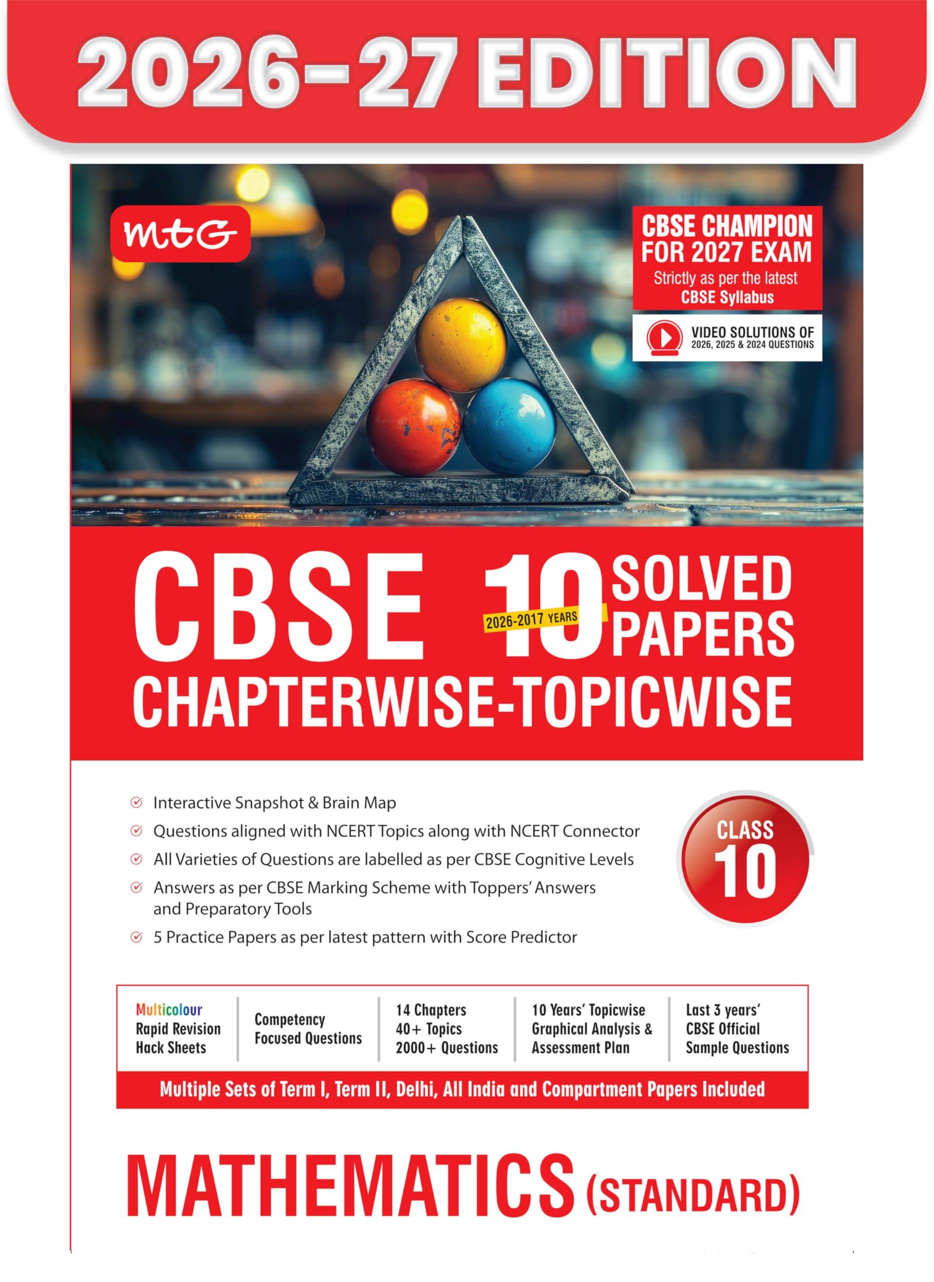 MTG CBSE Class 10 PYQs Book | 10 Years (2026-2017) Chapterwise Topicwise Solved Papers Mathematics Standard - CBSE Champion For 2027 Exam | Free Video ... | CBSE Sample Paper (As Per Latest Pattern)