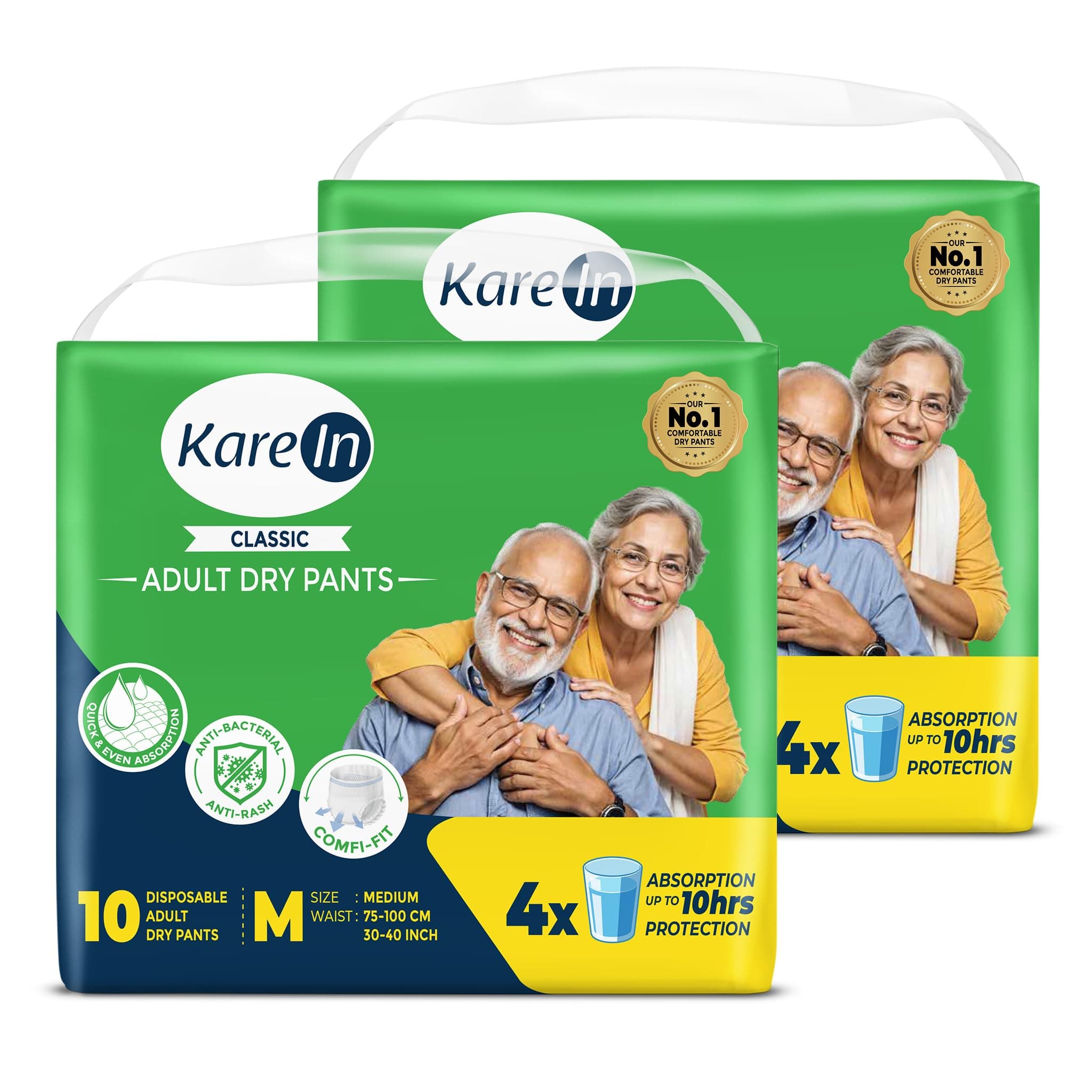 Karein Classic Adult Diaper Pant M Size, Medium, Waist (75-100 cm 30'-40'), 20 Unit, Long Protection Hour, Unisex, Quick & Even Absorption, Anti-Bacterial, Leakproof, Odour Control, Wetness Indicator