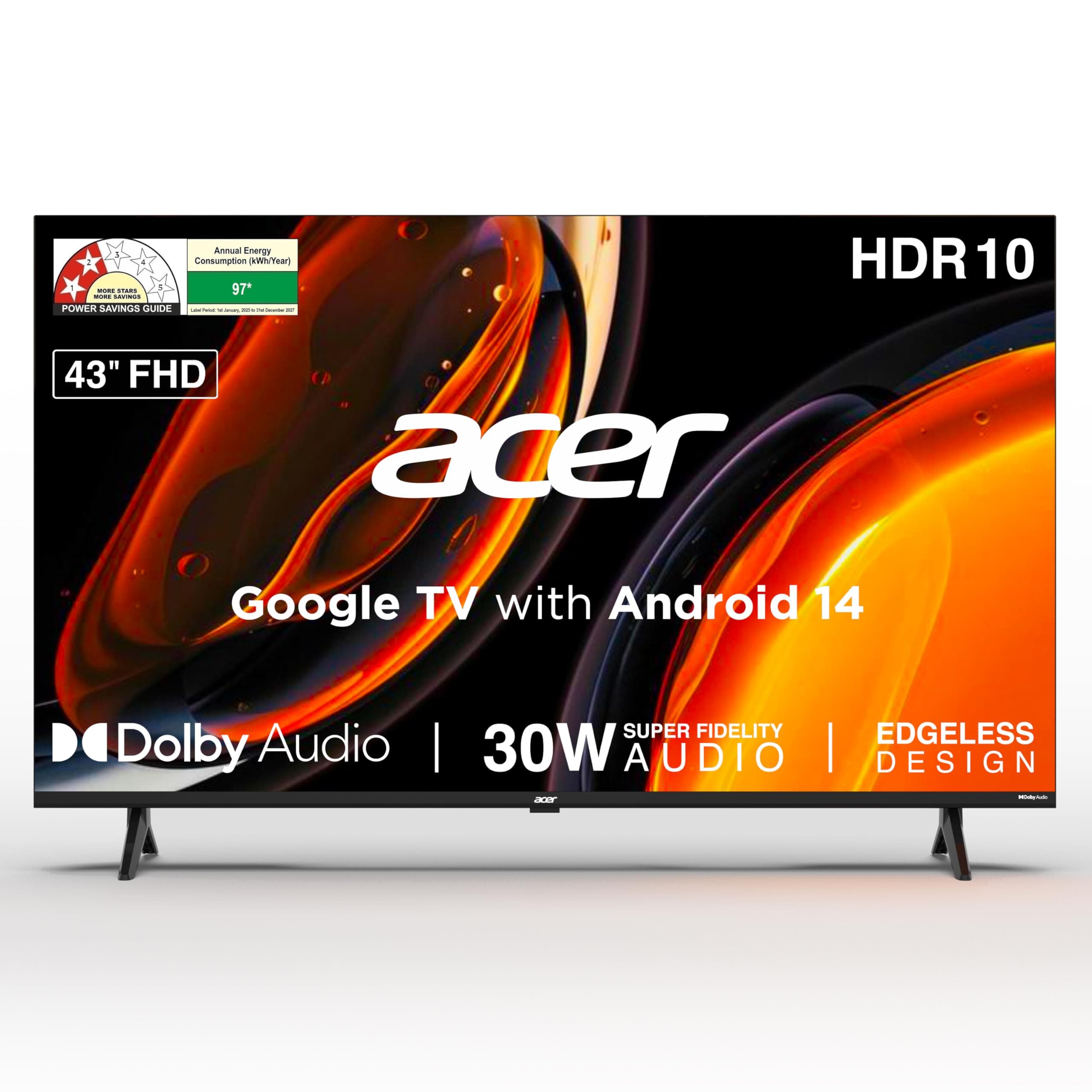 Acer 108 cm (43 inches) Ultra I Series FHD Smart LED Google TV AR43FDJGU2841BD (Black) 2025 Model
