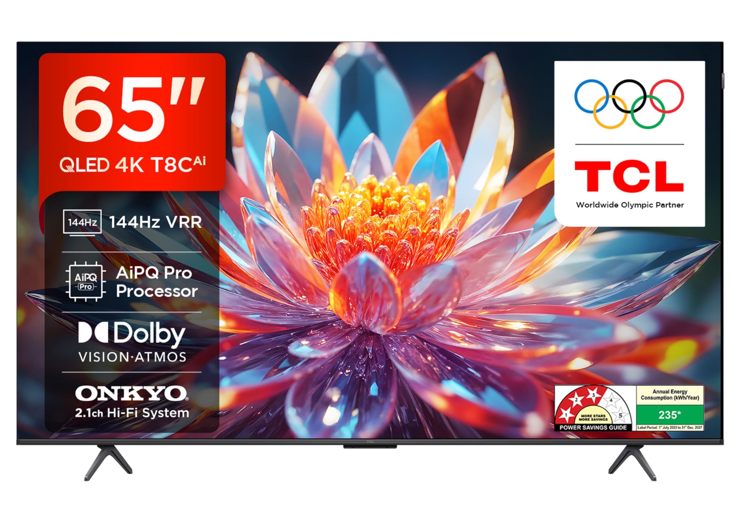 TCL 164 cm (65 inches) 4K Ultra HD Smart QLED Google TV | 120Hz Refresh Rate | 3GB RAM | 35W Onkyo 2.1ch Speakers | Dolby Vision & Atmos | 65T8C