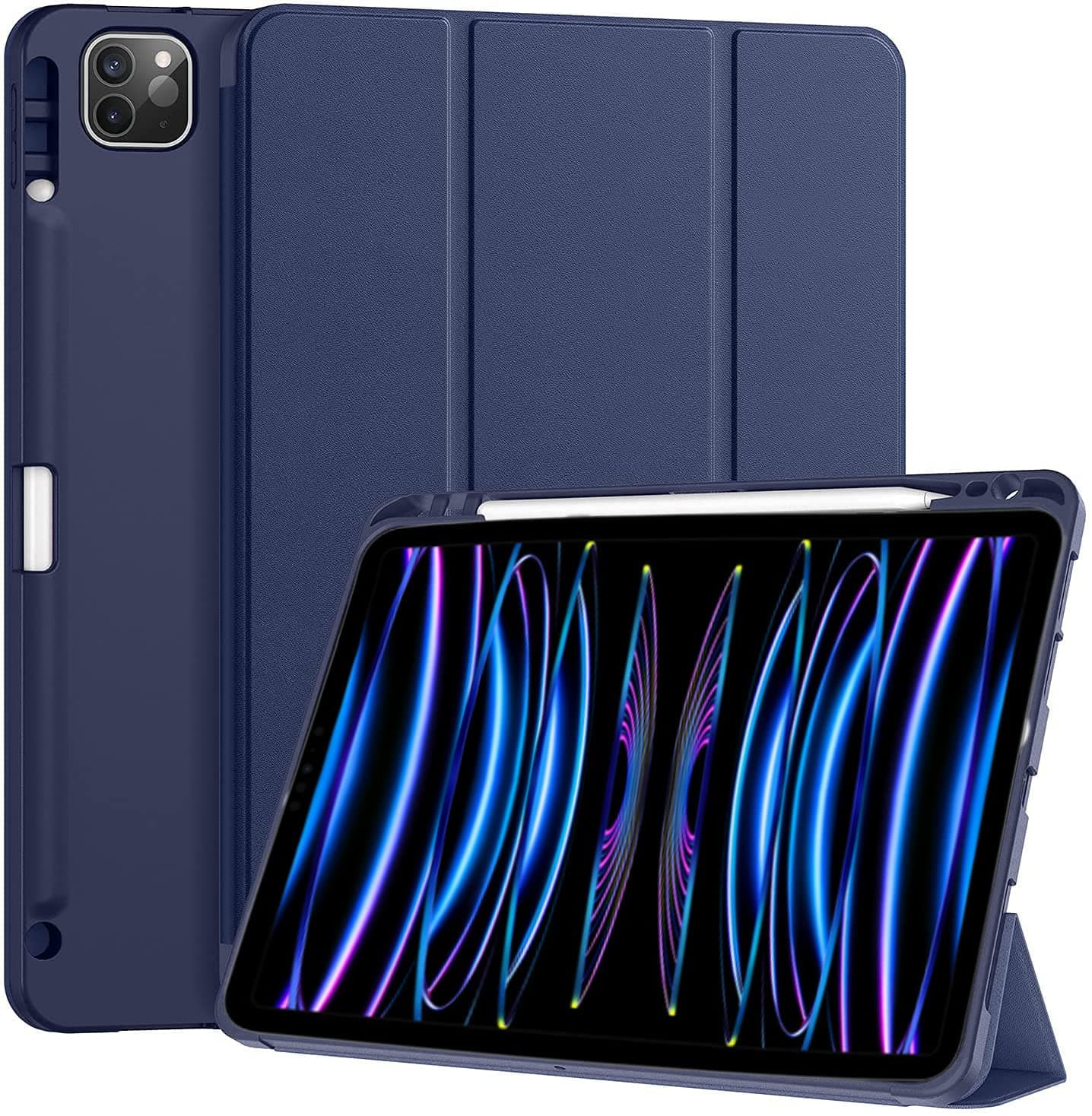 ProElite Smart Case for iPad Pro 11 inch 2022/2021 4th/3rd Gen [Auto Sleep/Wake Cover] [Pencil Holder] [Soft Flexible Case] Recoil Series, Dark Blue