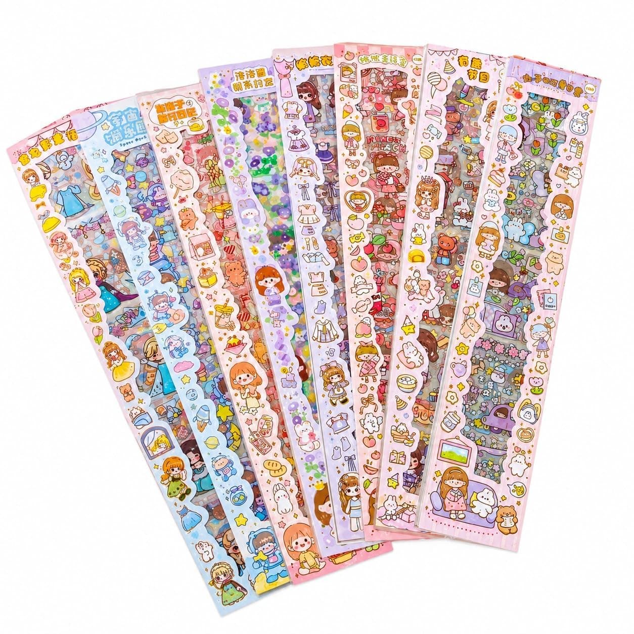 FunBlast Cute Cartoon Theme Kawaii Self-Adhesive Wall Stickers - 60 PET Sheets Cute Washi Stickers for Project, Japanese Style Girls Sticker Set, Size of Each Sheet - 40X8cms(Color & Design May Vary)