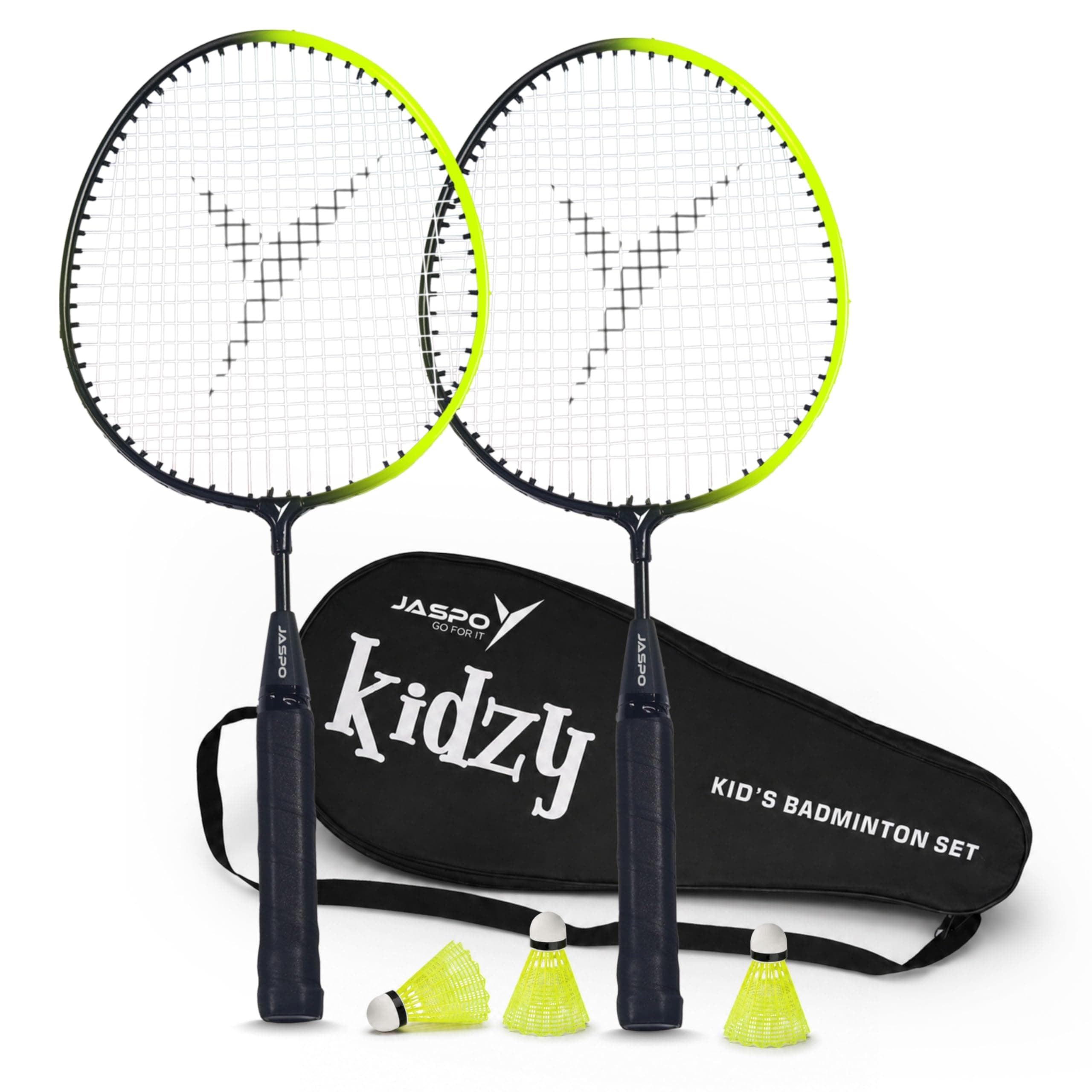 Jaspo Kidzy Steel Badminton Racket Set (18 inches Length) with 3pc. Plastic Shuttlecock (NEON Green)-Recommended for Kids only