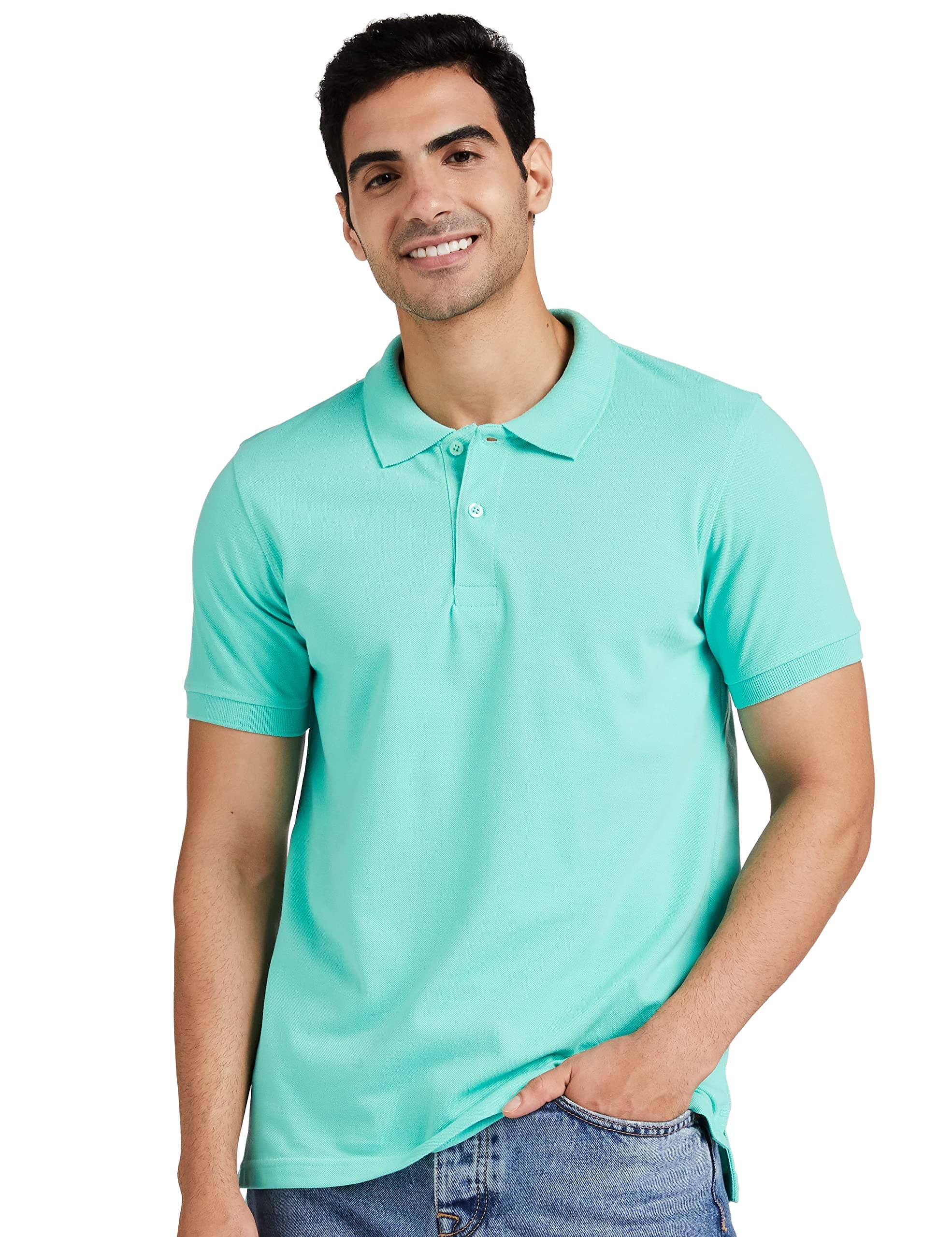 Amazon Brand - Symbol Men's Solid Regular Polo Shirt (AW17MPCP-SINGLE_Ice Green S)