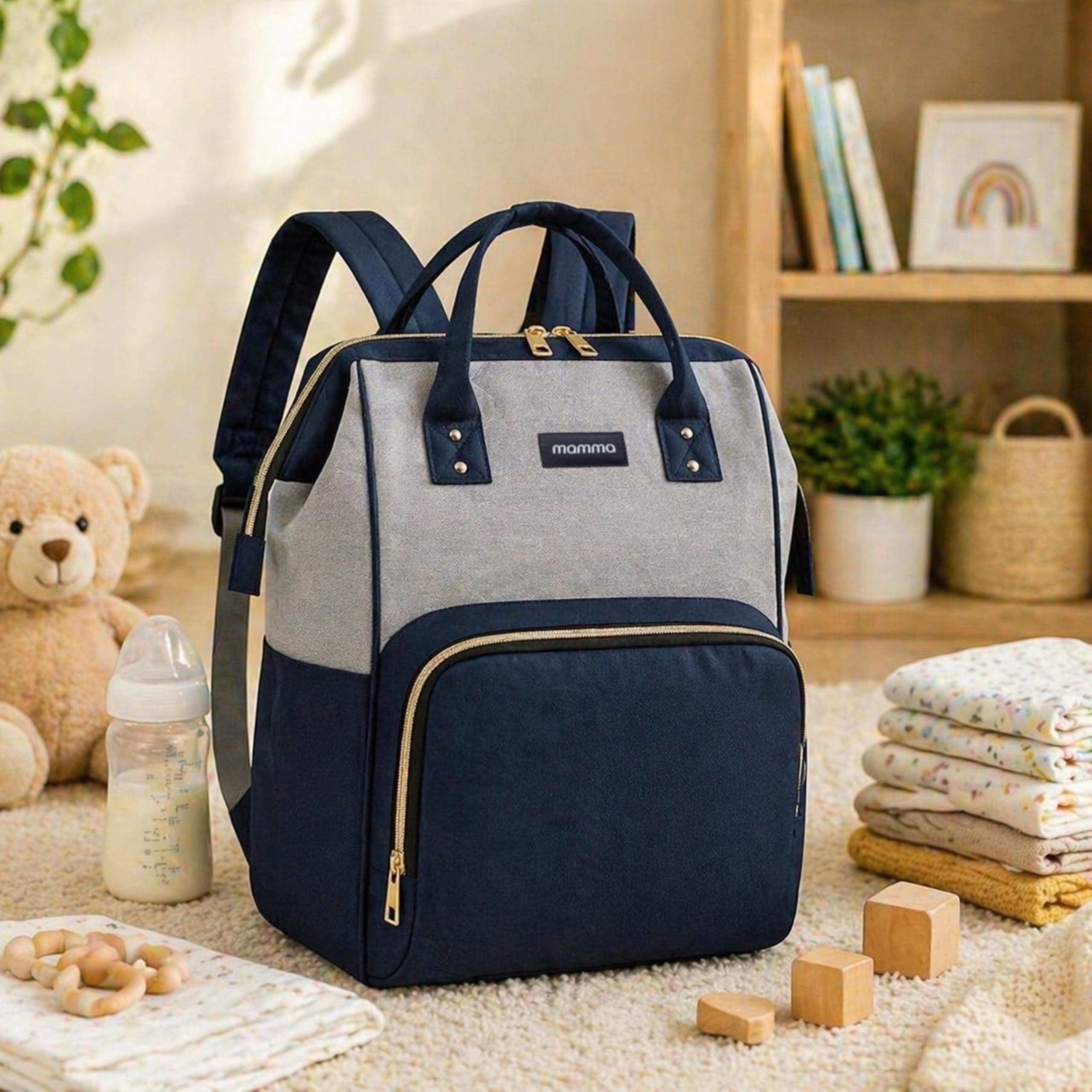 MAMMA Diaper Bag for Mothers for Travel, Baby Bag for Mother Travel, Hospital Bag for Delivery Women, Baby Diaper Bag for Mom, 12 Pockets Diaper Bags for Mothers with 9 Months Warranty