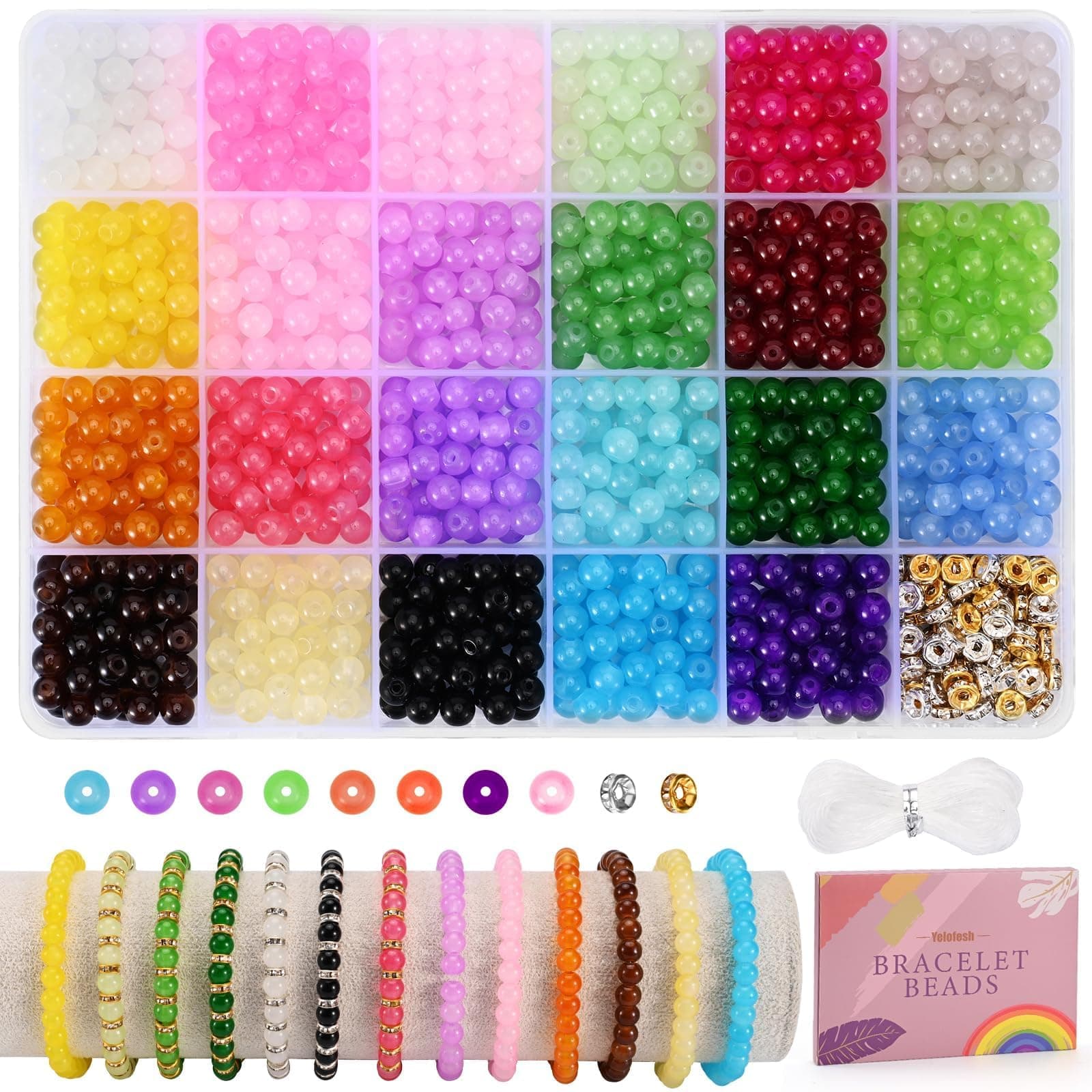 Satmarhz Glass Beads Bracelet Making Set for Girls, Jewellery Making Kit for Kids DIY Bracelet Making Set, Toys for Girls Age 6-12 Years Old