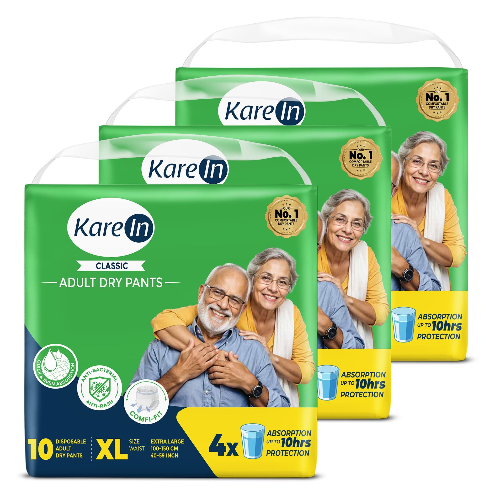 Karein Classic Adult Diaper Pant XL Size, Extra Large, Waist (100-150 cm 40'-59'), 30 Unit, Long Protection Hour, Unisex, Quick & Even Absorption, Leakproof, Odour Control, Wetness Indicator