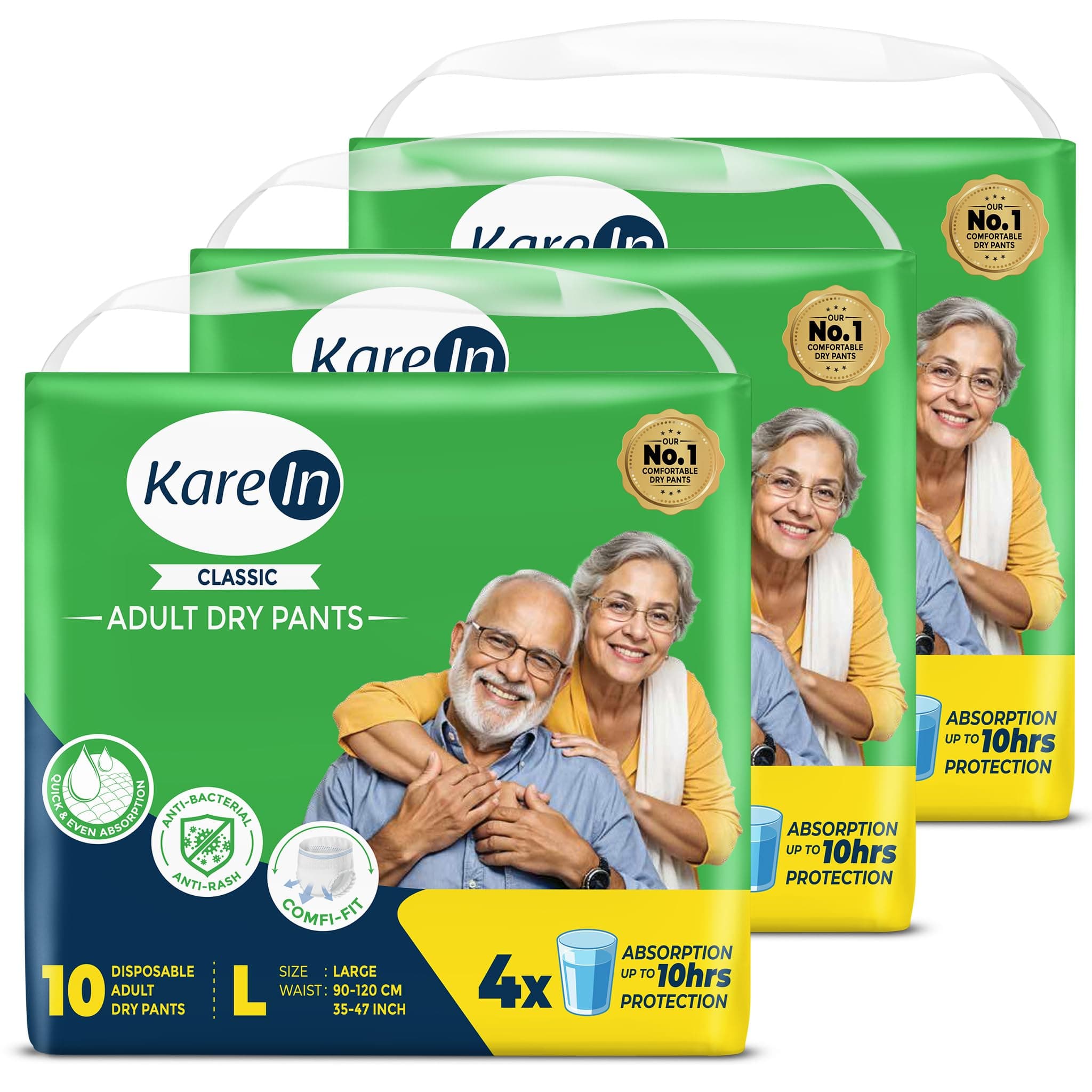 Karein Classic Adult Diaper Pant L Size, Large, Waist (90-120 cm 35'-47'), 30 Unit, Long Protection Hour, Unisex, Quick & Even Absorption, Anti-Bacterial, Leakproof, Odour Control, Wetness Indicator