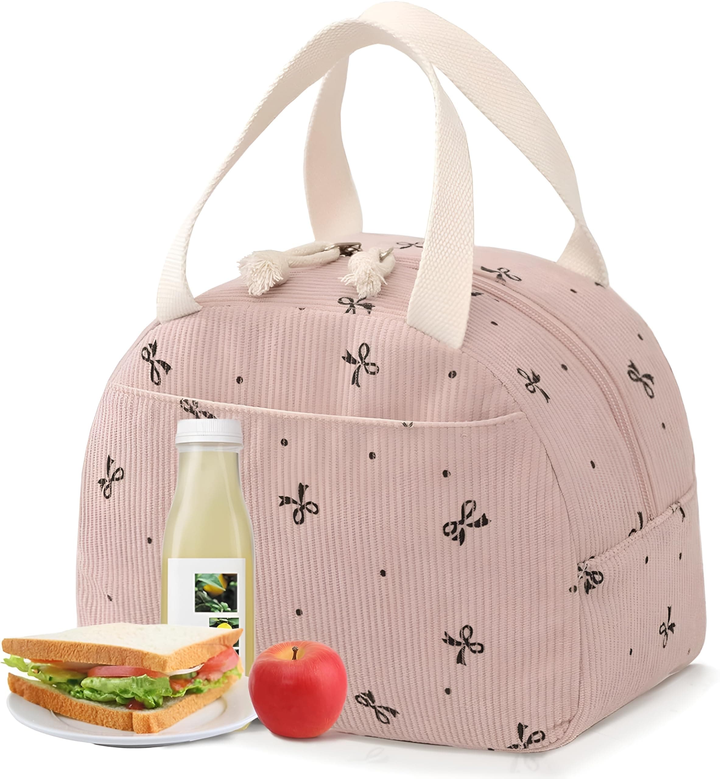 Shopiable Store Lunch Bag for Women & Men – Cute Lunch Tote Bag | Large Capacity Reusable Insulated Lunch Box | Cooler Bag for Work, Picnic, Office, School & Travel (Corduroy Bow)