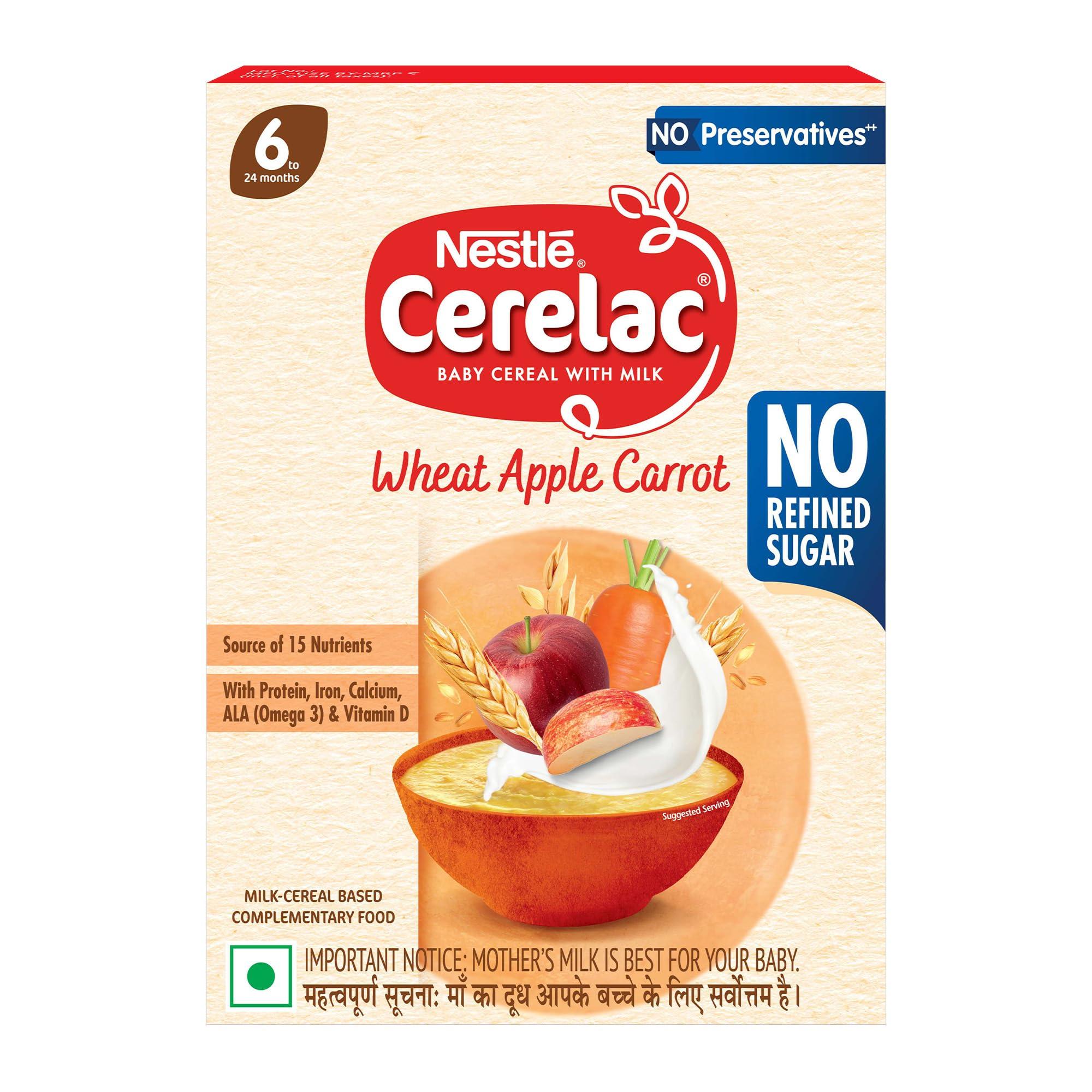 Nestlé CERELAC Baby Cereal Wheat Apple Carrot, No Refined Sugar STG-1, 330g