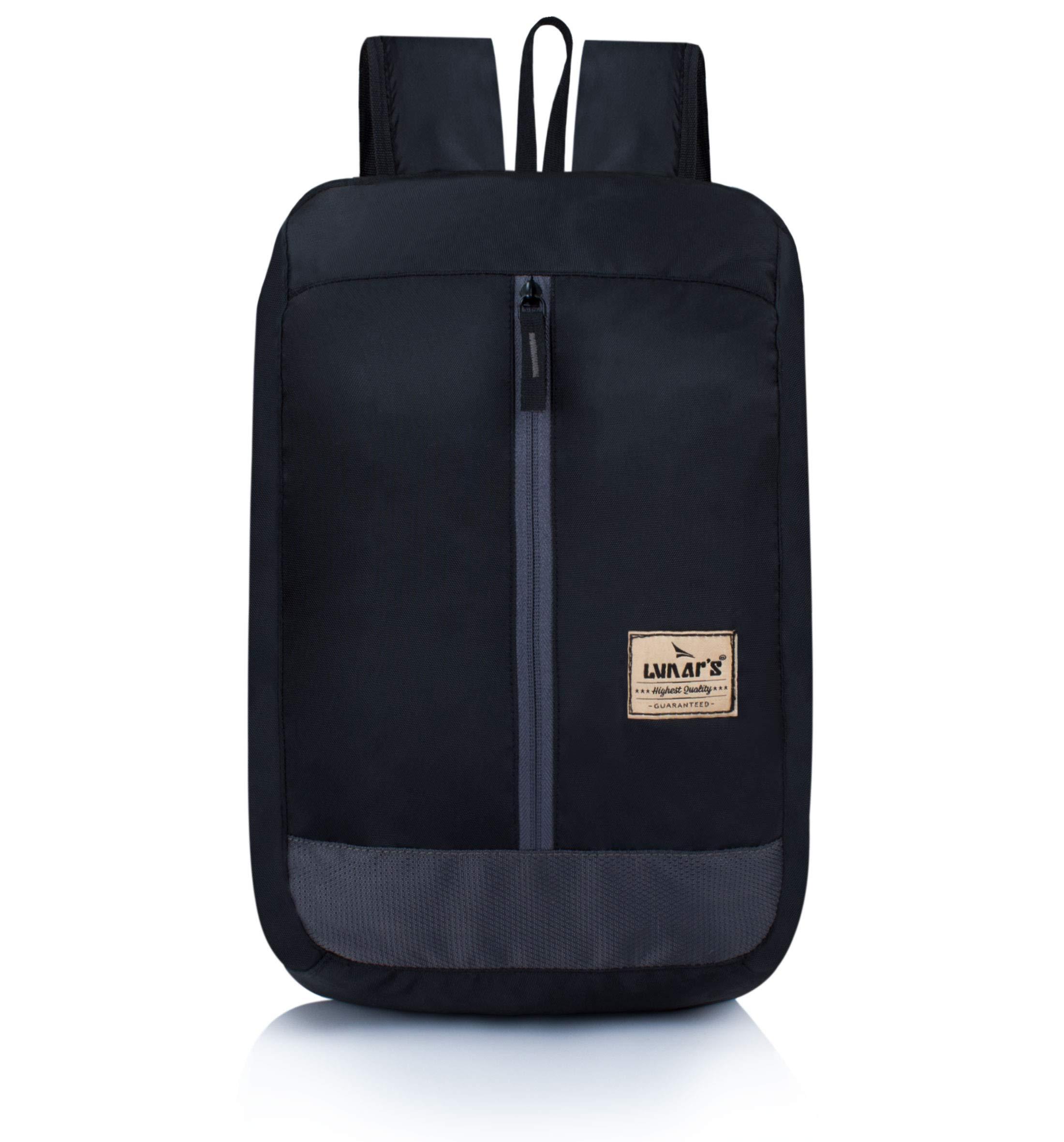 Lunar's Small Bag For Daily Use - 1 Compartment Mini Backpack For Hiking Camping Rucksack (Black, 12 Liters)
