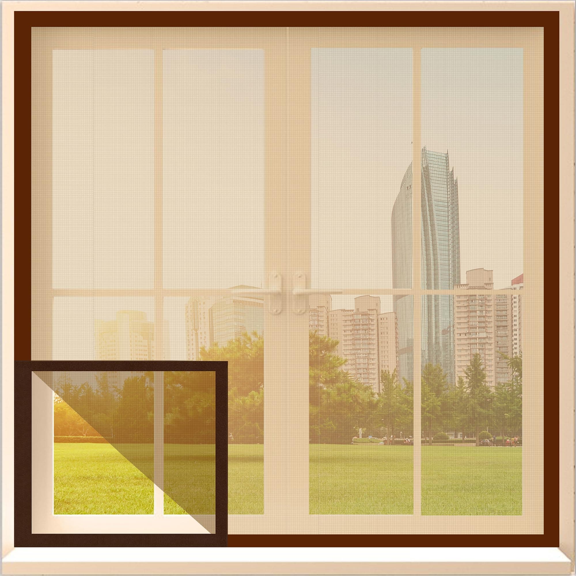 Classic Mosquito Net for Windows | 120X90 cm | 120 GSM Fiberglass Mesh |Pre Stitched Window Net for Home | Self Adhesive Hook & Loop Easy Install | Protection from Mosquitoes & Insects |Brown