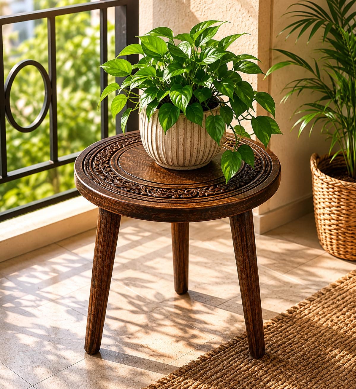 DAXTANAR Solid Wood Round Side Table | Handmade Wooden Plant Stand & Stool for Living Room, Balcony, and Home Decor | 13-Inch Height | Simple 12-inch Wide, Three-Leg Assembly