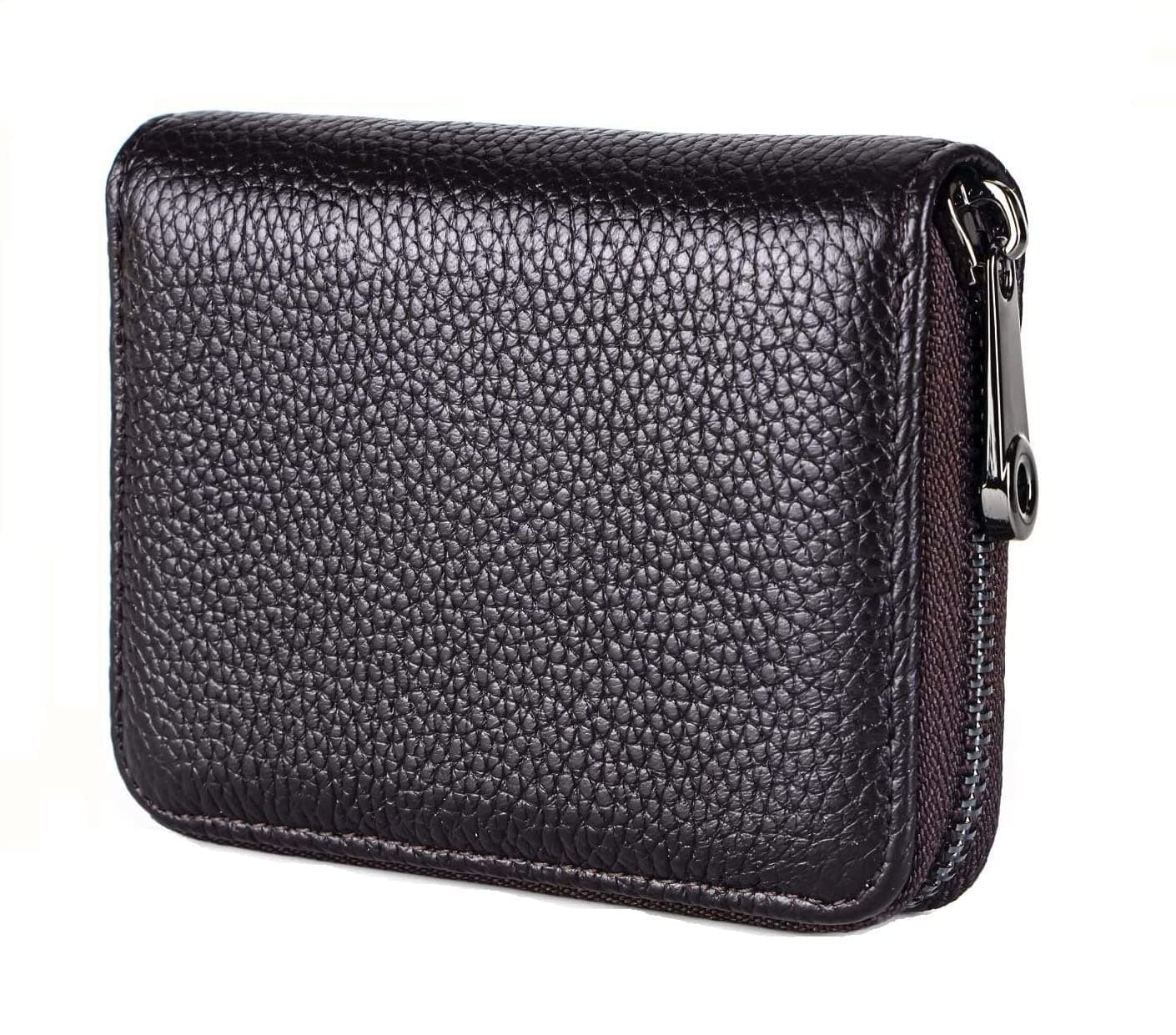 VOGARD PU Leather Credit Card Holder Wallet RFID Blocking Secure Card Case ID Case Organizer Zipper Wallet (POP60-Brown-New)……