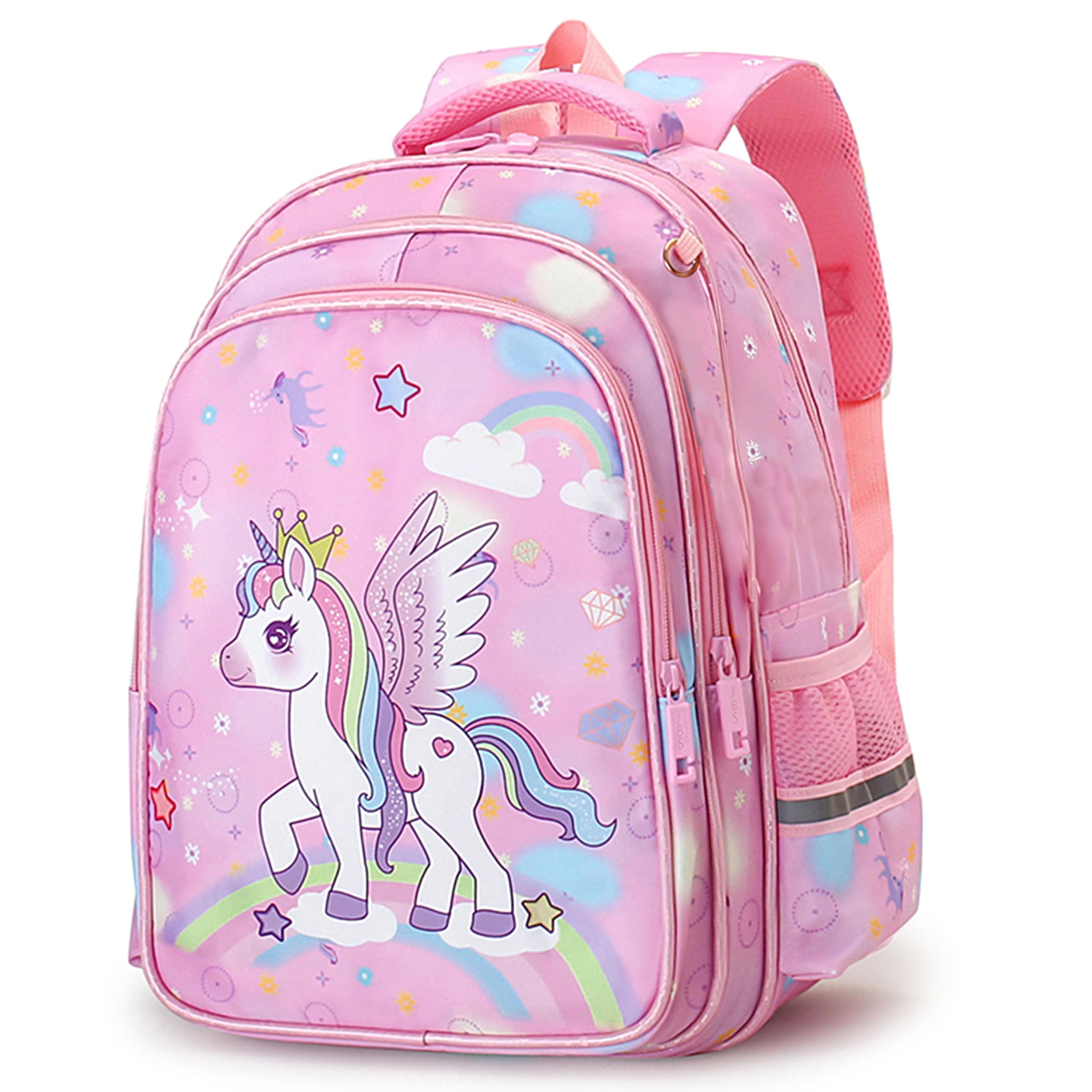 Storite School Backpack for Girls 20L (9–12Years) | Medium Size Water-Resistant Kids Bag | Lightweight Durable Unicorn PrintCartoon School Bag | Ideal for Birthday & Diwali Gifts(Pink-28x22x37 Cm)