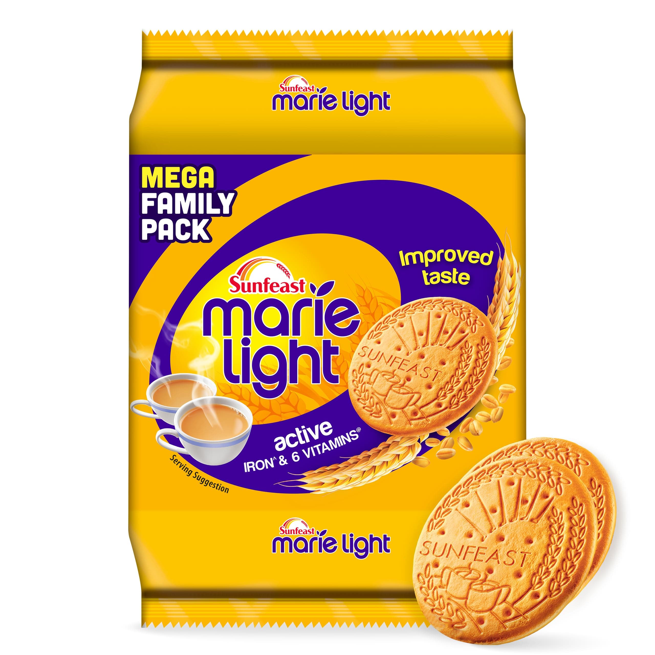 Sunfeast Marie Light Active, Marie Biscuits with Iron and 6 Vitamins, Tea-Time Biscuits Family Pack, Wheat, 924g