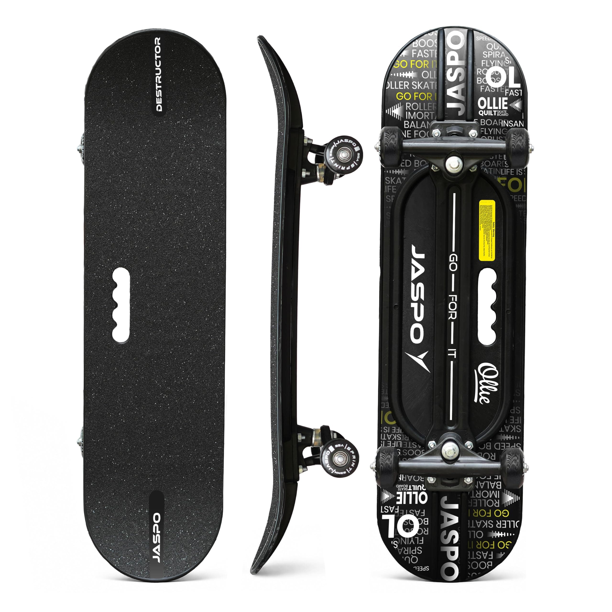 Jaspo Polyurethane Hurricane Ollie Quilt Fiber Skateboard for Age Group Above 10 Years with 100 Kg Weight Handling Capacity (Black, 31X8 Inch UK, Fiber Composite)