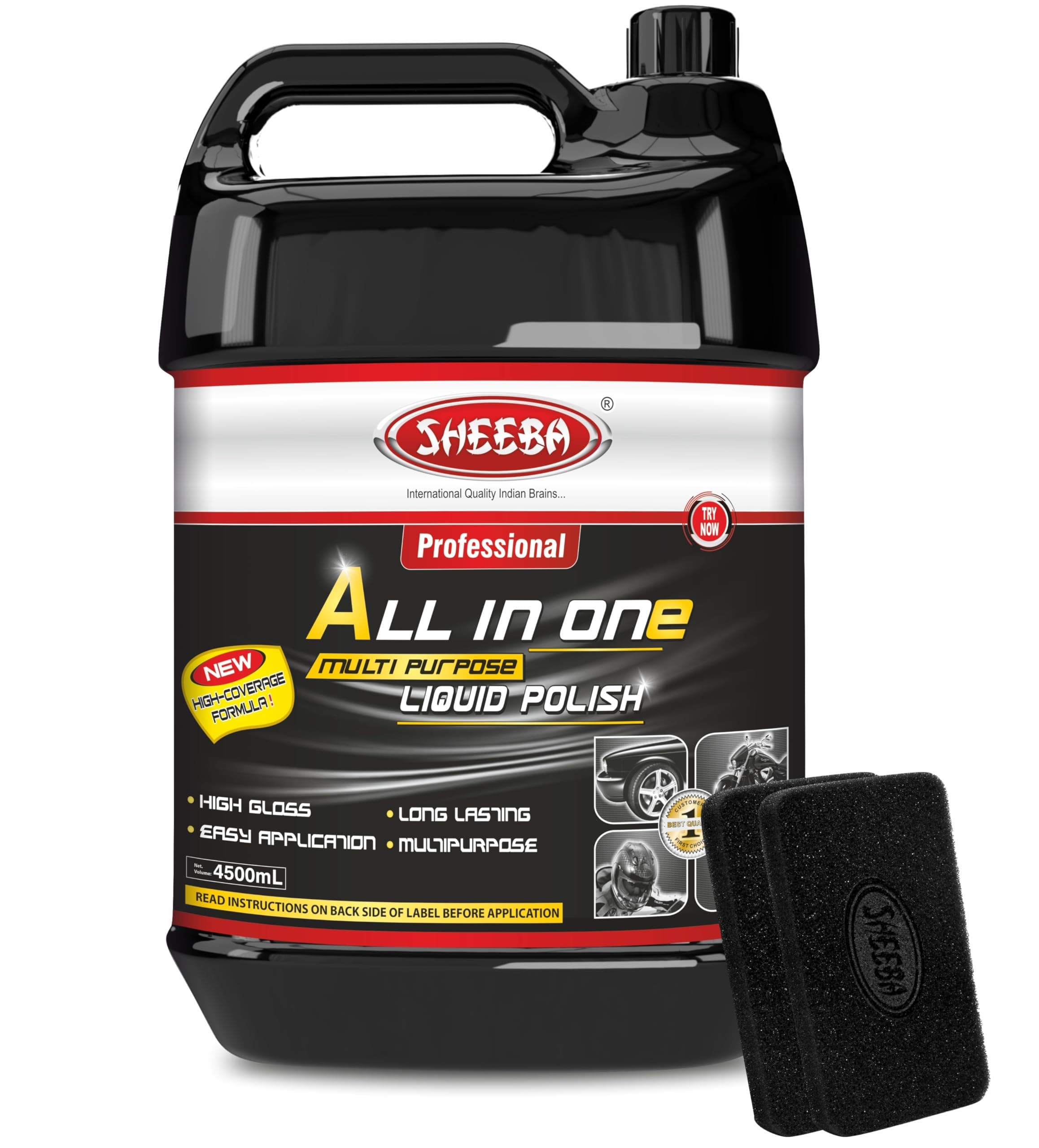 SHEEBA All in One Multipurpose Liquid Polish for Car, Motorbike, Scooter, Household, Office Care | High Gloss | Easy Application | For Interior & Exterior Surfaces -4500mL with Applicator Pad.