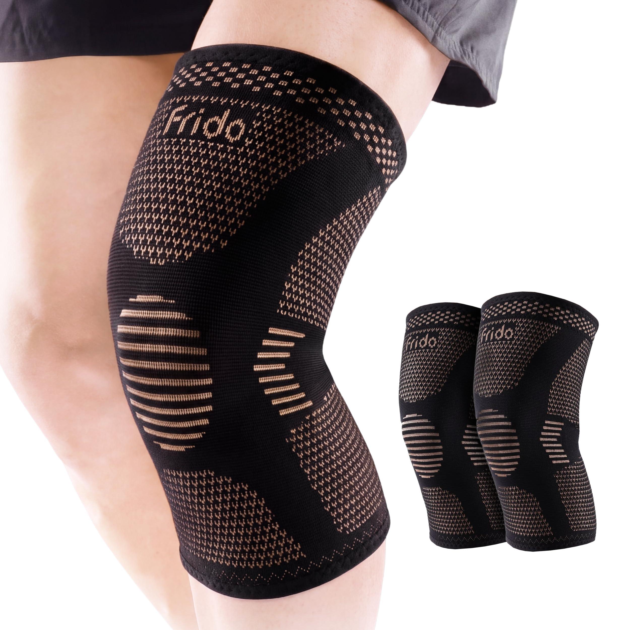 Frido Sports Knee Cap Support for Men & Women | Compression Knee Brace for Gym, Running, Workouts & Knee Pain Relief | Anti-Slip, Breathable Knee Support Sleeve | 1 Pair | Size - L