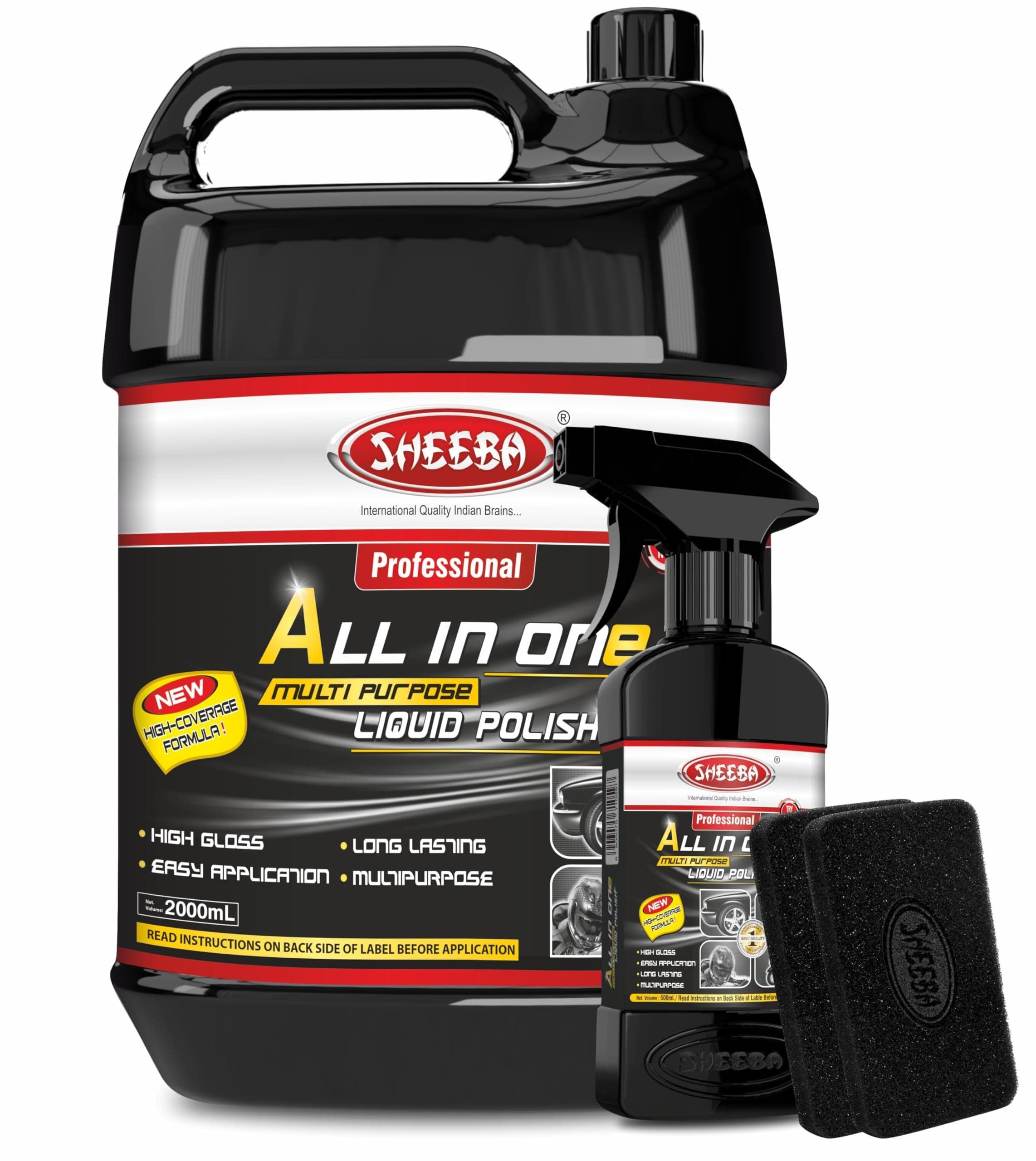 SHEEBA All in One Multipurpose Liquid Polish for Car, Motorbike, Scooter, Household, Office Care | High Gloss | Easy Application | For Interior & Exterior Surfaces -2500mL with Applicator Pad.