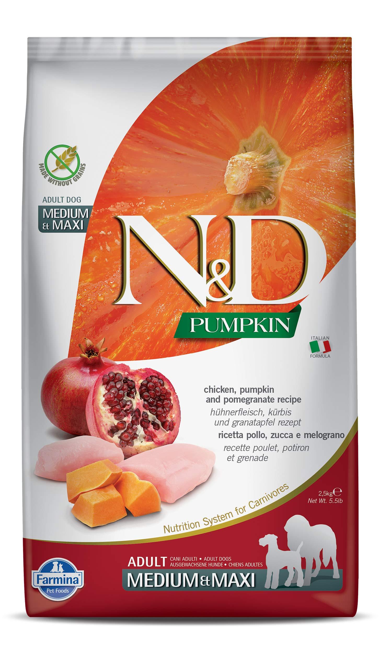 Farmina N&D Pumpkin Adult Medium/Maxi Dog Food | Chicken, Pomegranate & Pumpkin |Rich in Anti-oxidants| Complete Food for Adult Dogs | 2.5kg | No Artificial Preservatives