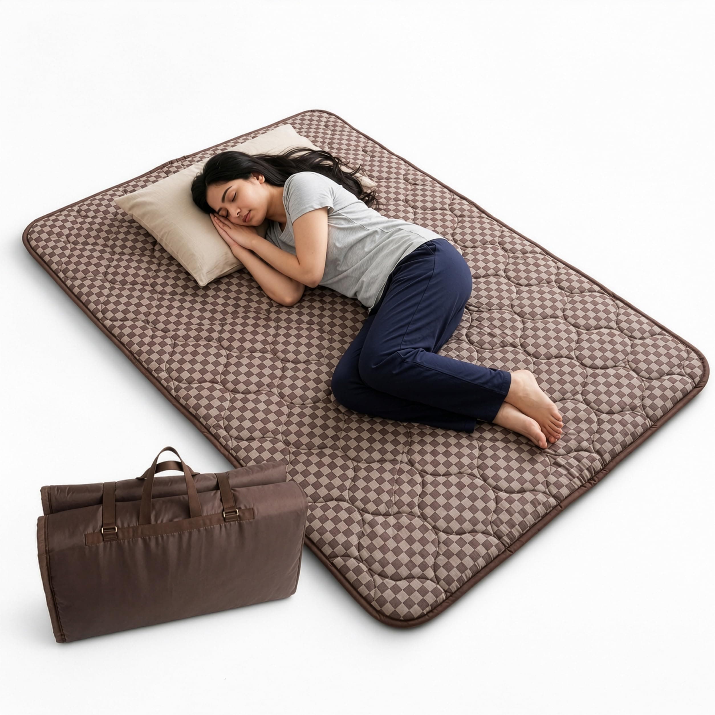 MY ARMOR Foldable Floor Mattress, Brown, 72x48x1 Inch