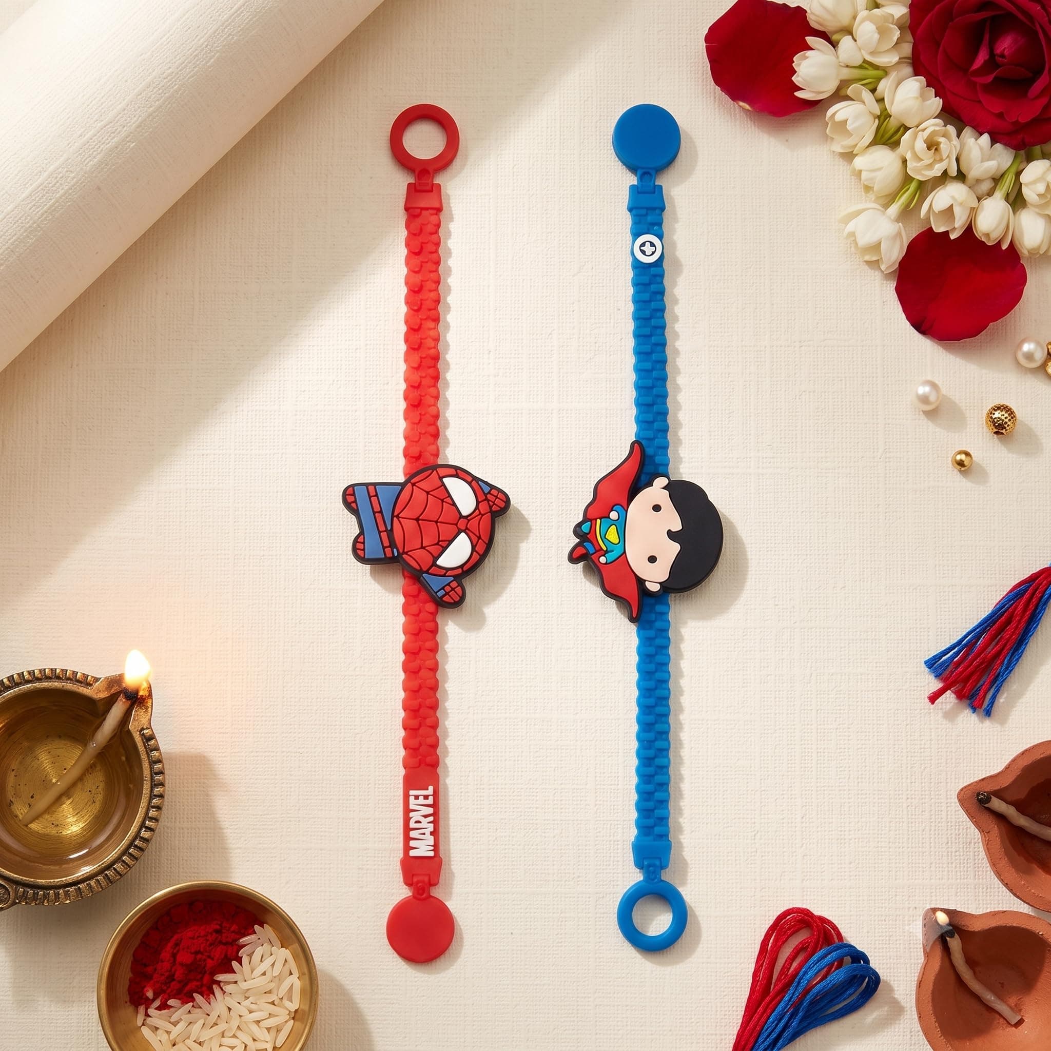 Spider-Man and Superman Slap Band Rakhi and Friendship Band Set | Pack of 2 | Officially Licensed | Rakhi for Boys, Bhaiya, Bhai | Raksha Bandhan Gift
