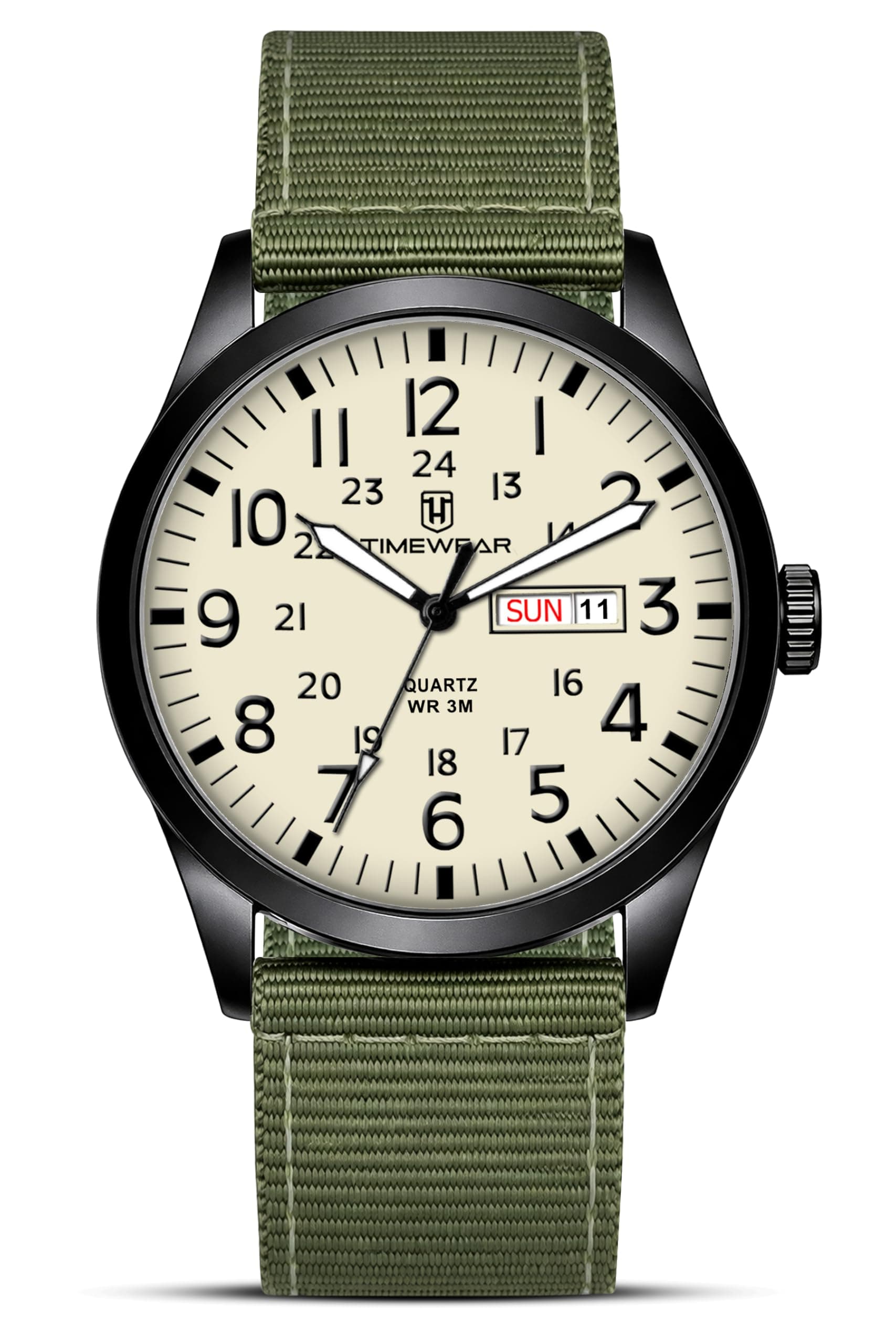 TIMEWEAR Analog New Track Beige Number Dial, Day Date Functioning, Green Nylon Fabric Strap Watch for Men