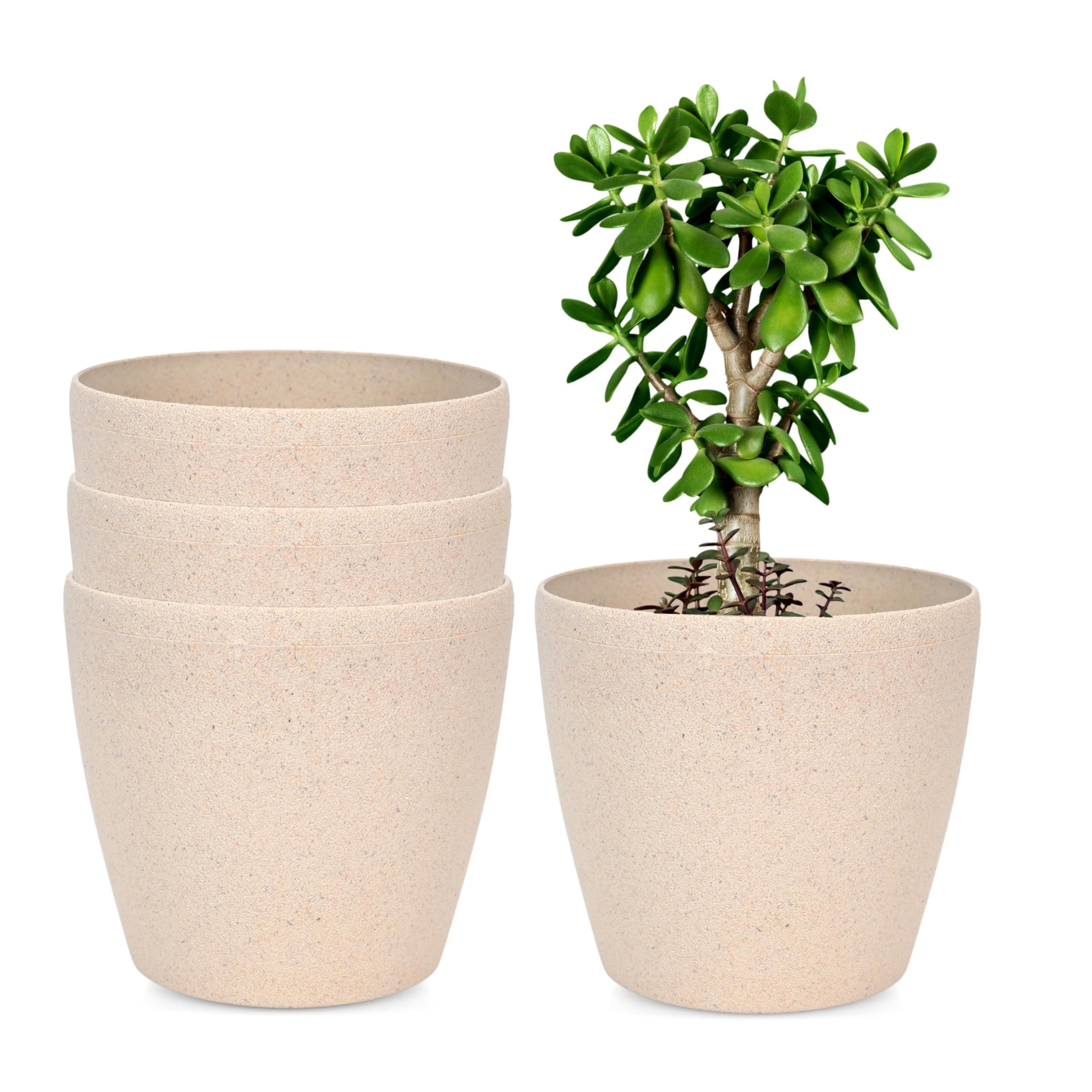 Eha Earth-Friendly Deco 14"Pots and Planters Made with Rice Husk, Pack of 4