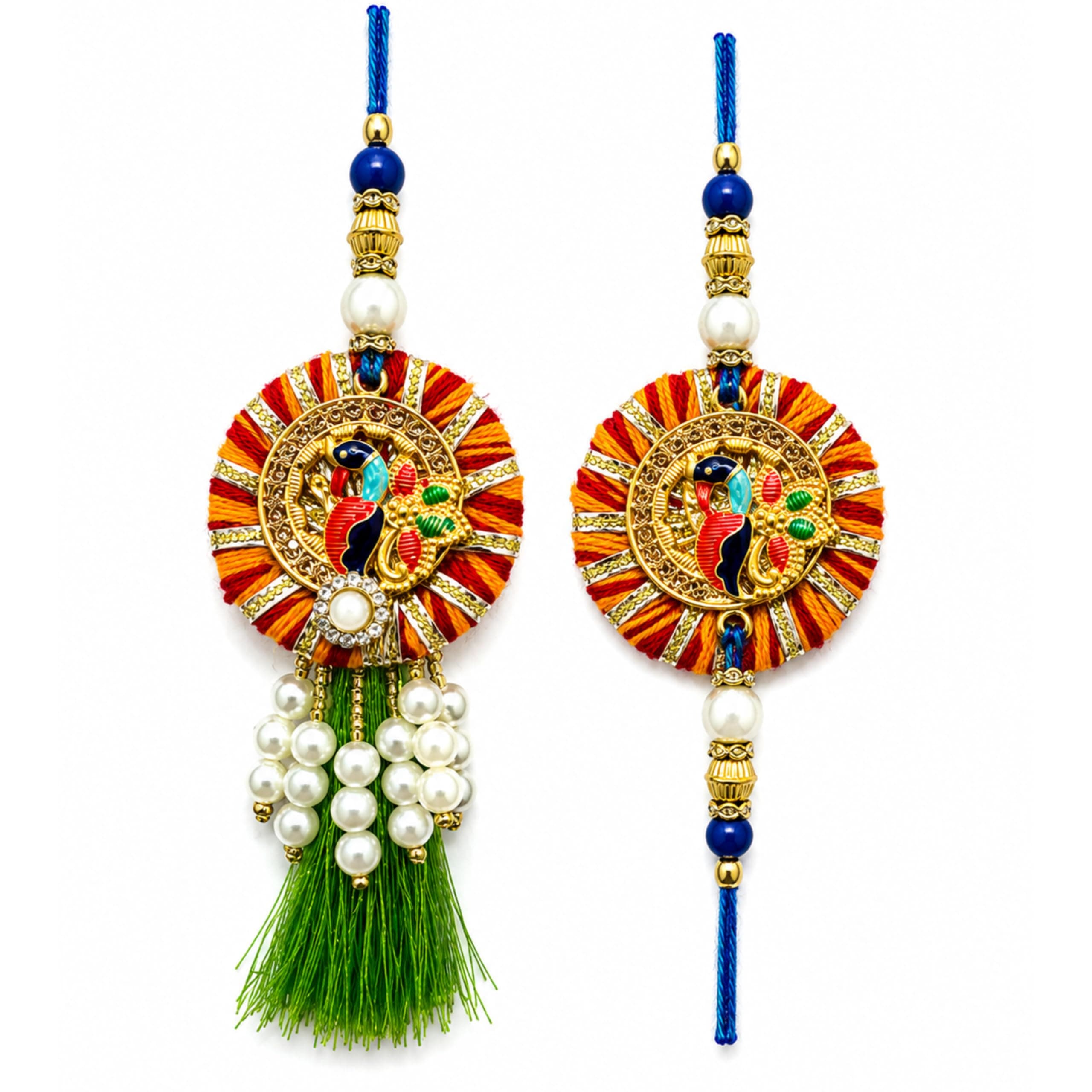 Shreeji Creations Royal Meenakari Peacock Bhaiya & Bhabi Rakhi Set