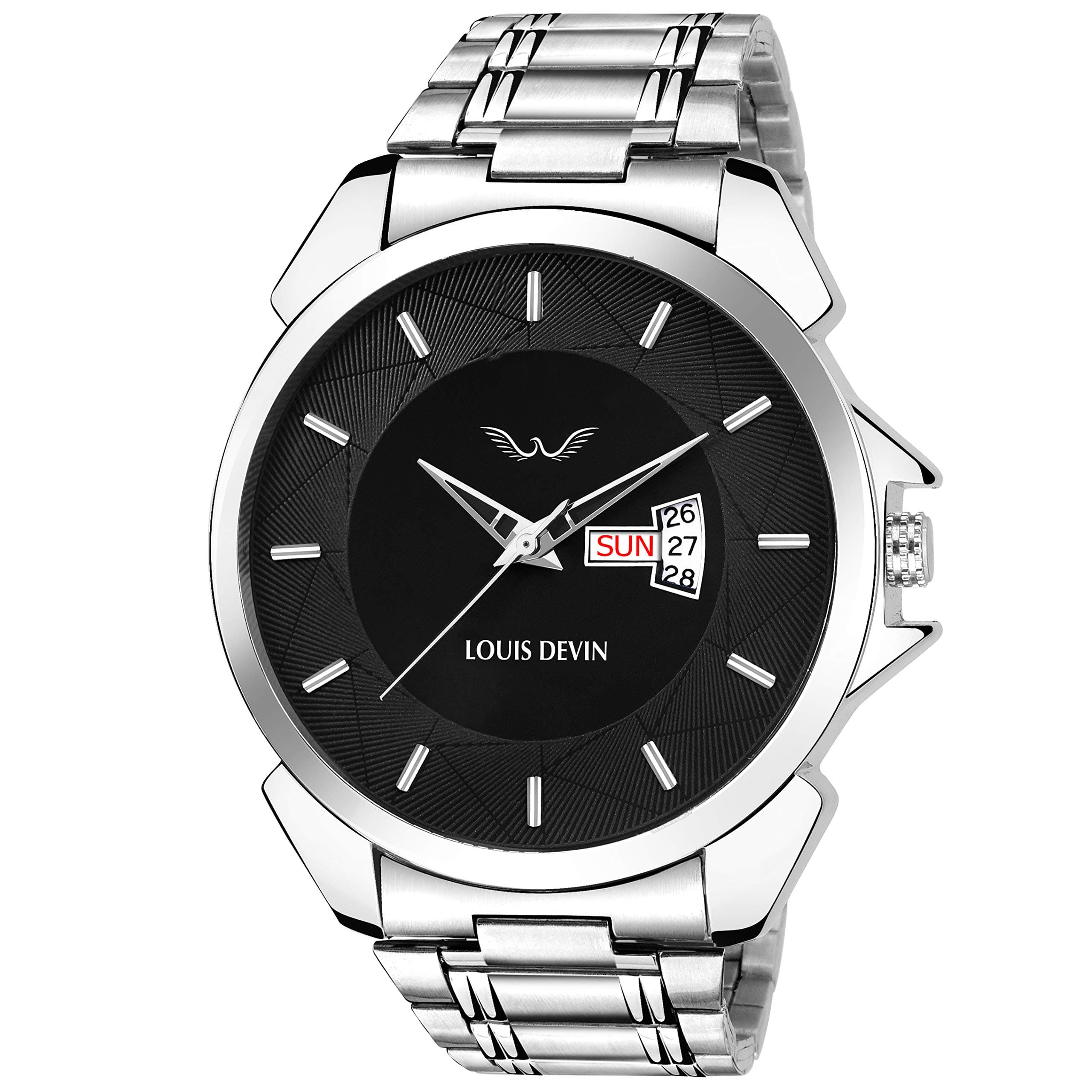 LOUIS DEVIN Analog Men's Stainless Steel Watch (Black Dial Silver Colored Strap)