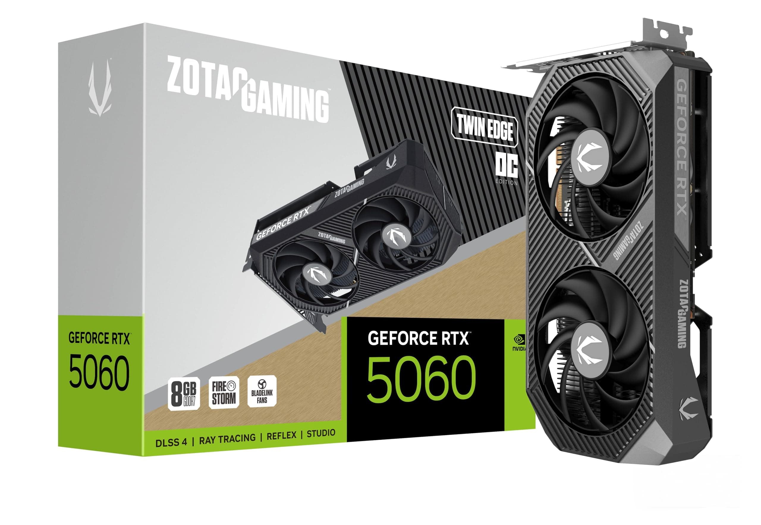 ZOTAC Gaming Geforce RTX 5060 Twin Edge OC Graphics Card - Black | 8 GB | DLSS4 | GDDR7 | PCIE 5.0 | SFF Ready | 3840 CUDA Cores | ZT-B50600H-10M | Only Graphics Card with 5 Year Warranty