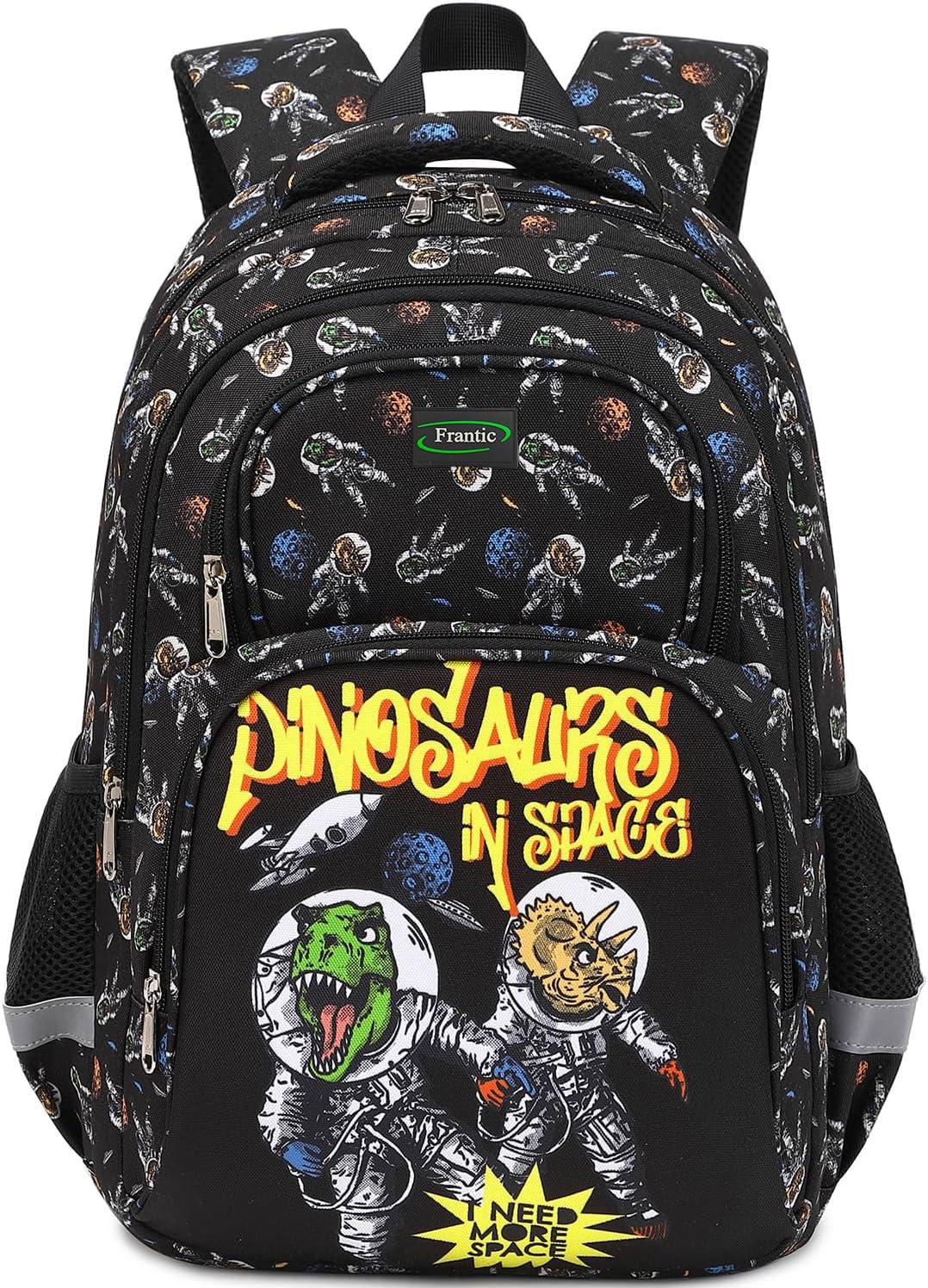 Frantic Polyester Waterproof 26 L School Backpack School Bag Daypack Picnic Bag For School Going Boys & Girls(RR_Black_Angry_Dino)