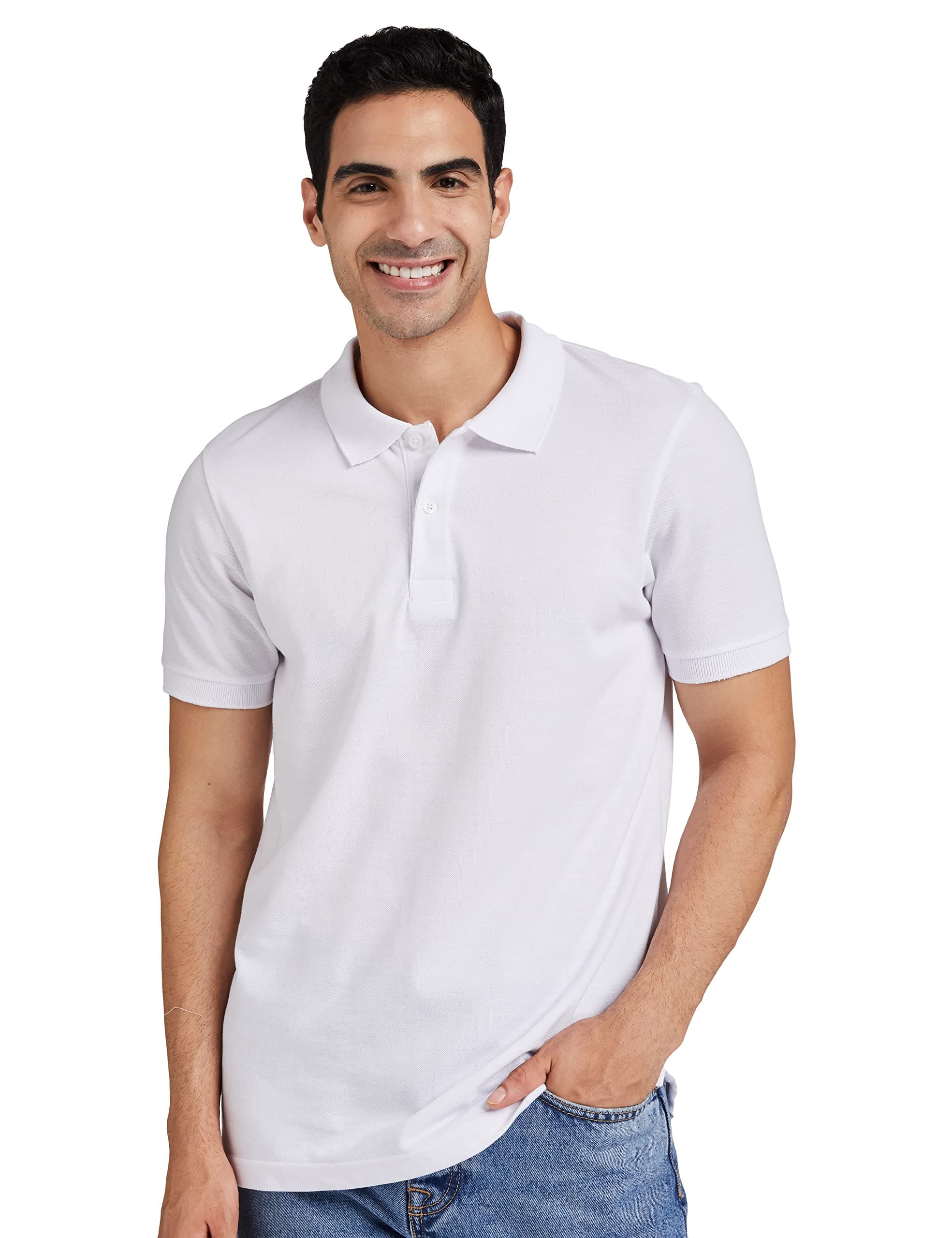 Amazon Brand - Symbol Men's Solid Regular Fit Half Sleeve Polo(AW17MPCP-SINGLE_White_2XL)