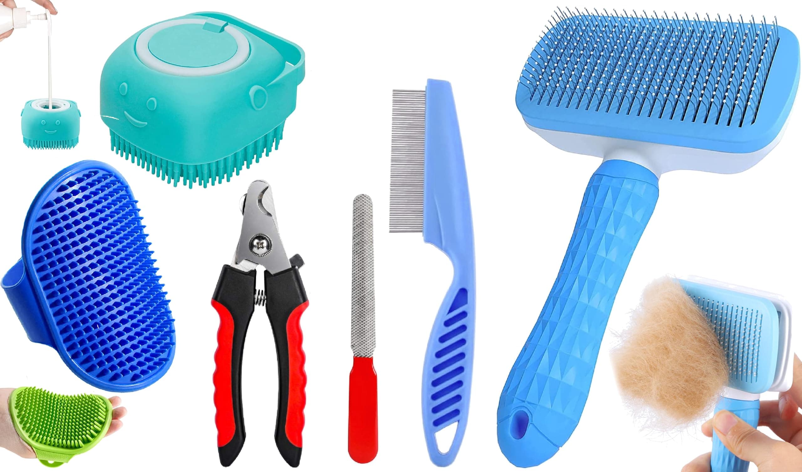 Style Keepers 5-in-1 Pet Grooming Kit for Dogs & Cats – Includes Self Cleaning Brush, Cat Comb, Silicone Bath Scrubber, Flea Comb & Nail Clipper | Grooming Tools for All Hair Types | Dog Brush Kit